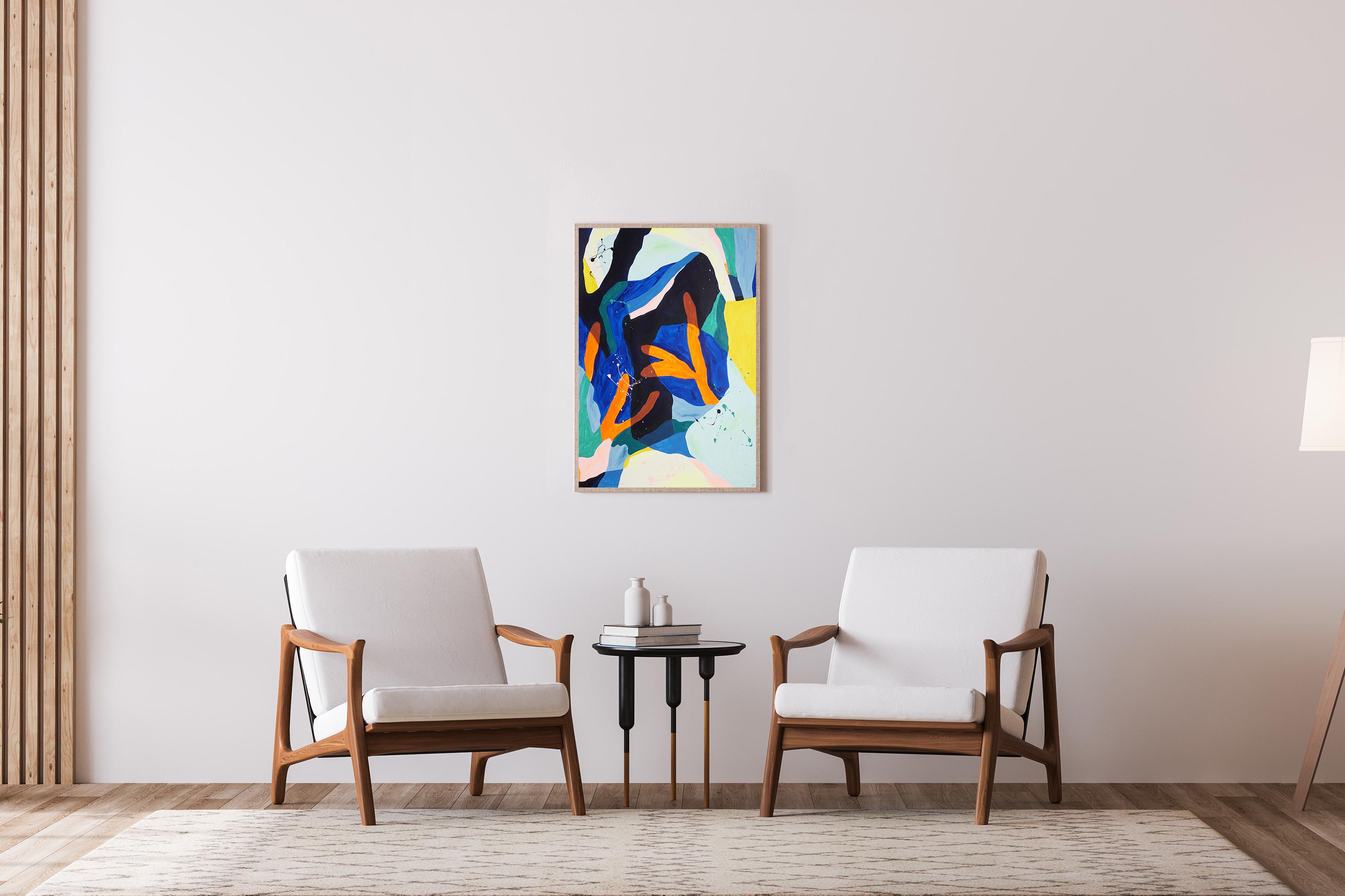 Coral Pieces, Abstract Seascape, Urban Design Style, Dark Tones on Paper, 2025 - Painting Neoexpresionista de Perrine Honoré