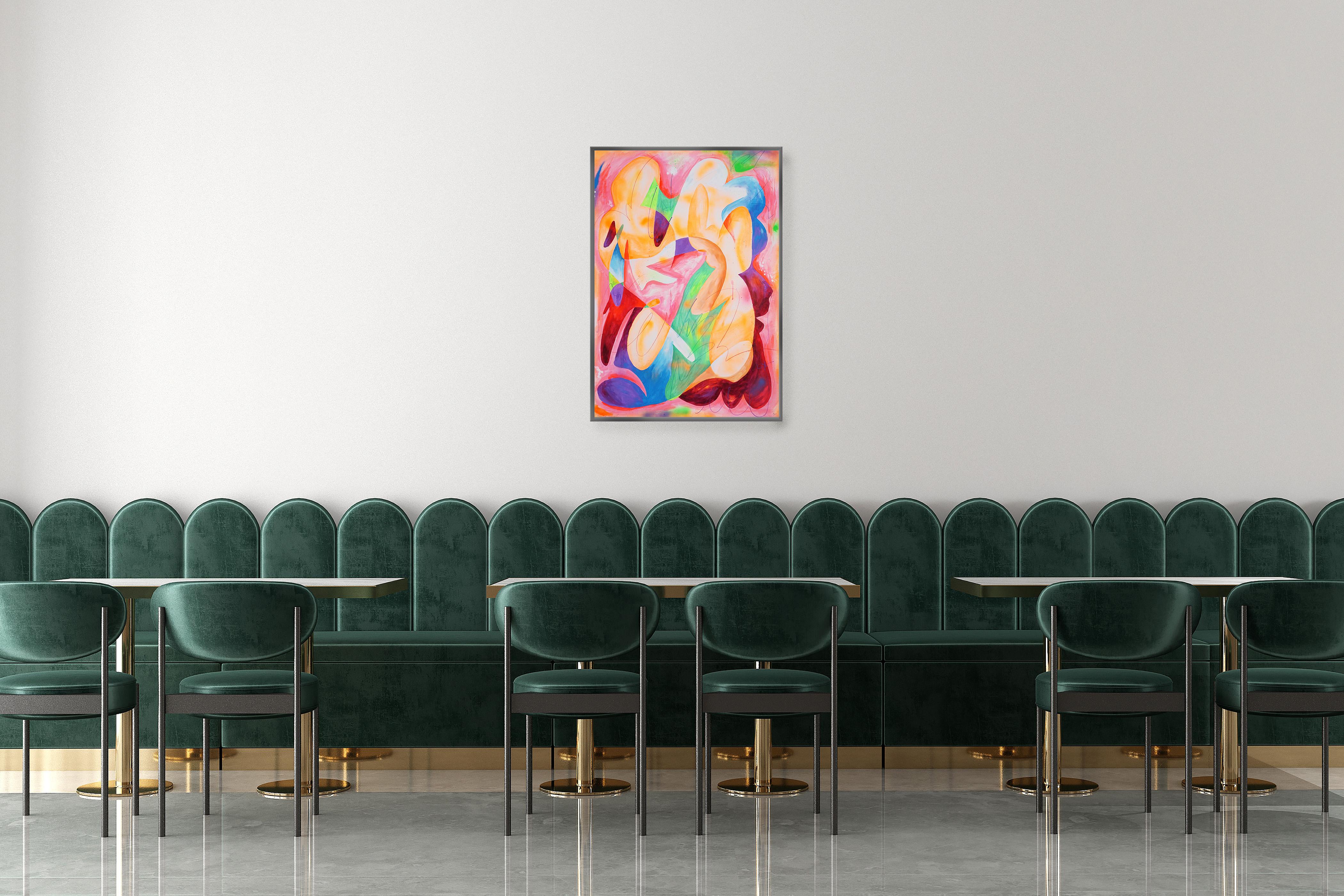 Day Dreamer bursts with gestural freedom and expressive layering, capturing the raw vitality of cubist abstraction. With bold brushstrokes, spray textures, and a vibrant interplay of saturated tones, the work explores the emotional spectrum through