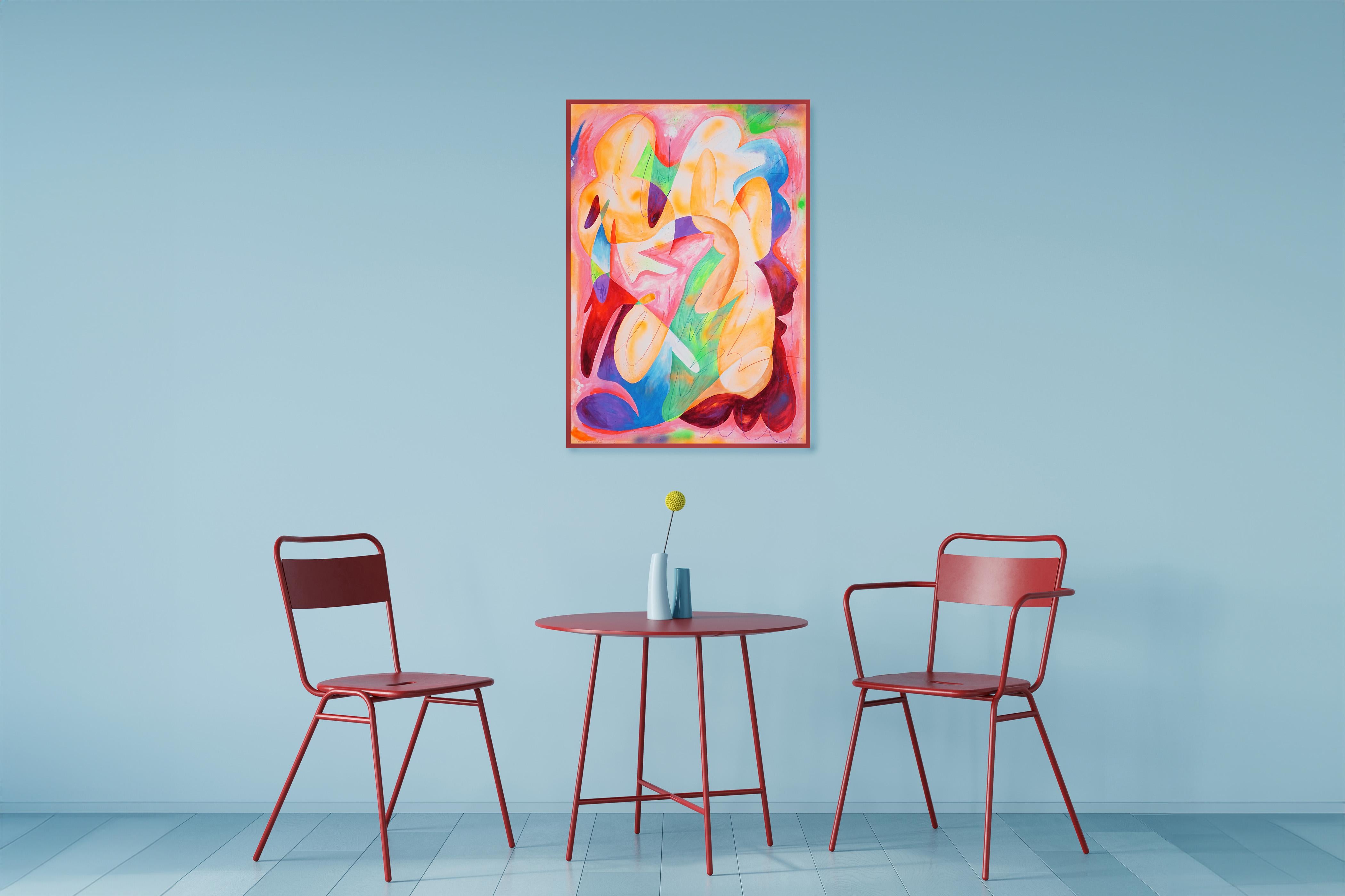 Day Dreamer, Urban Cubist Style, Colorful Composition, Abstract Pink and Yellow For Sale 2