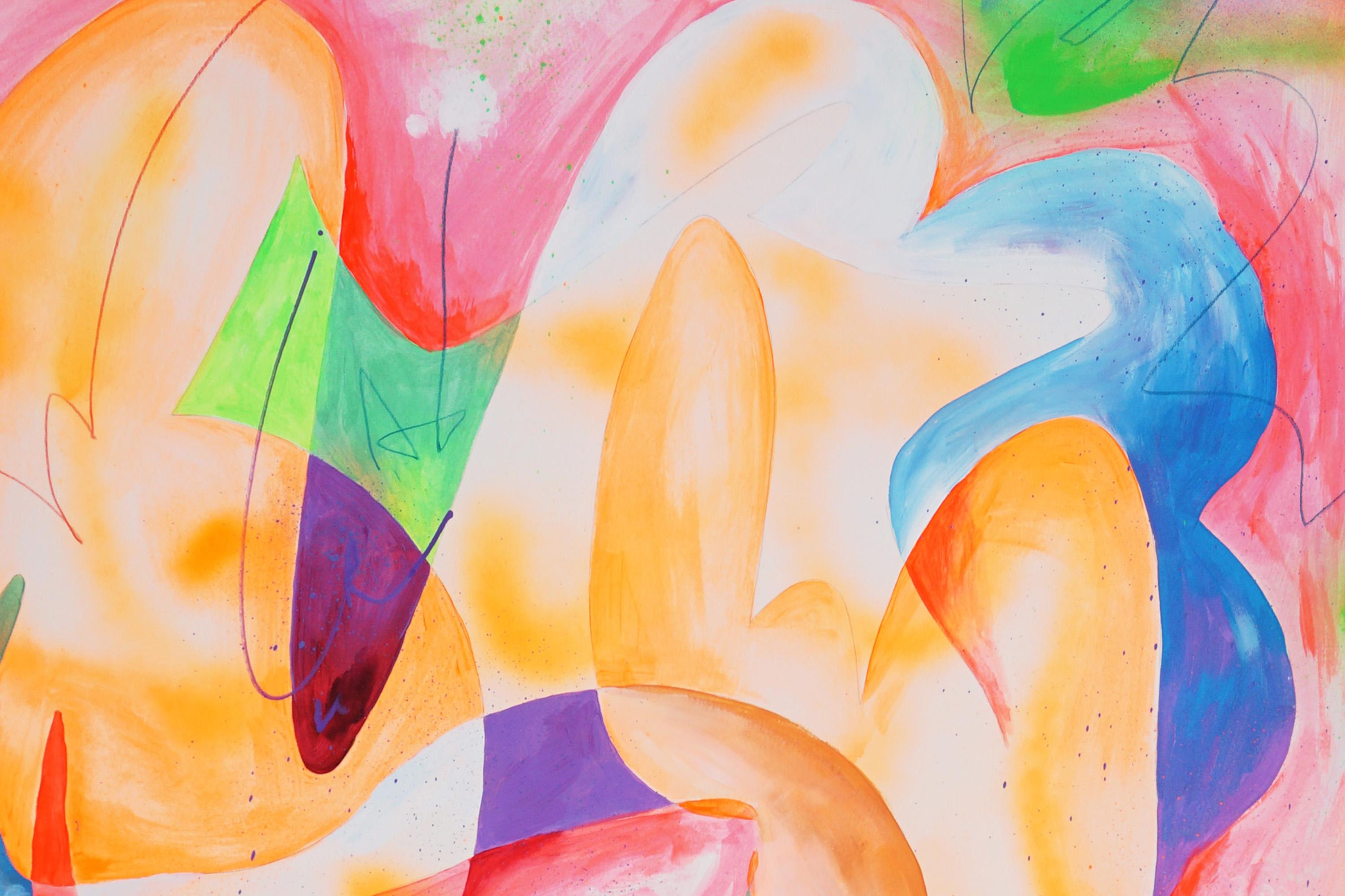 Day Dreamer, Urban Cubist Style, Colorful Composition, Abstract Pink and Yellow For Sale 3