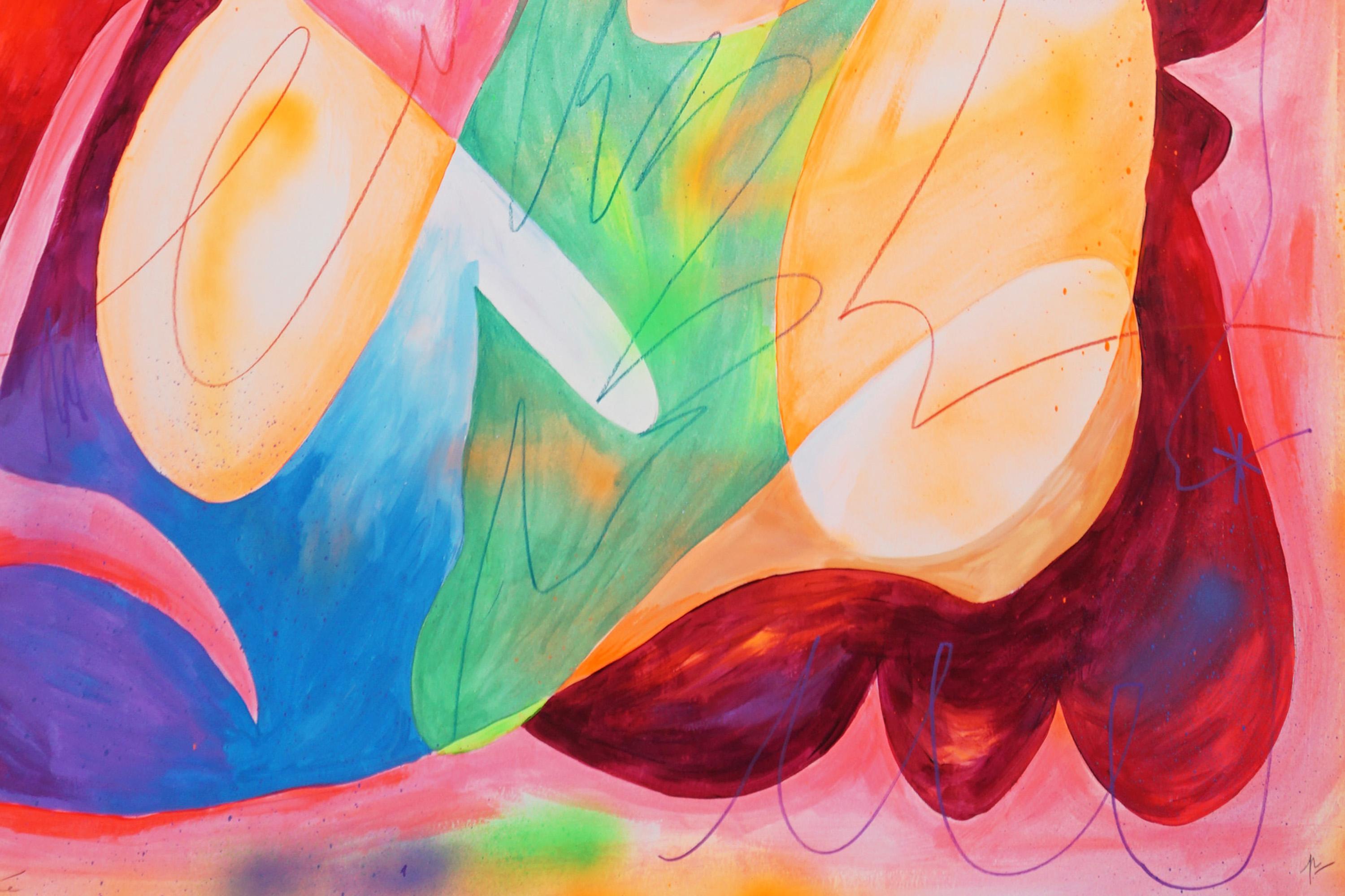 Day Dreamer, Urban Cubist Style, Colorful Composition, Abstract Pink and Yellow For Sale 4