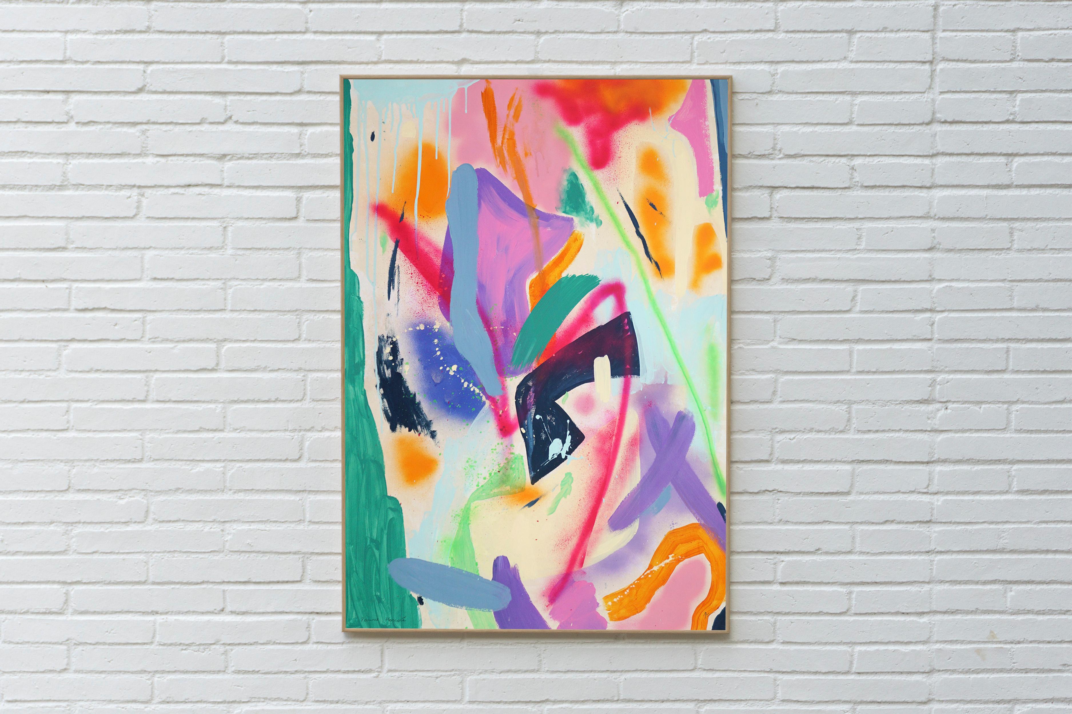 Emozioni e trame, Astrazione contemporanea, Gestuale moderno, Spray, Carta - Painting di Perrine Honoré