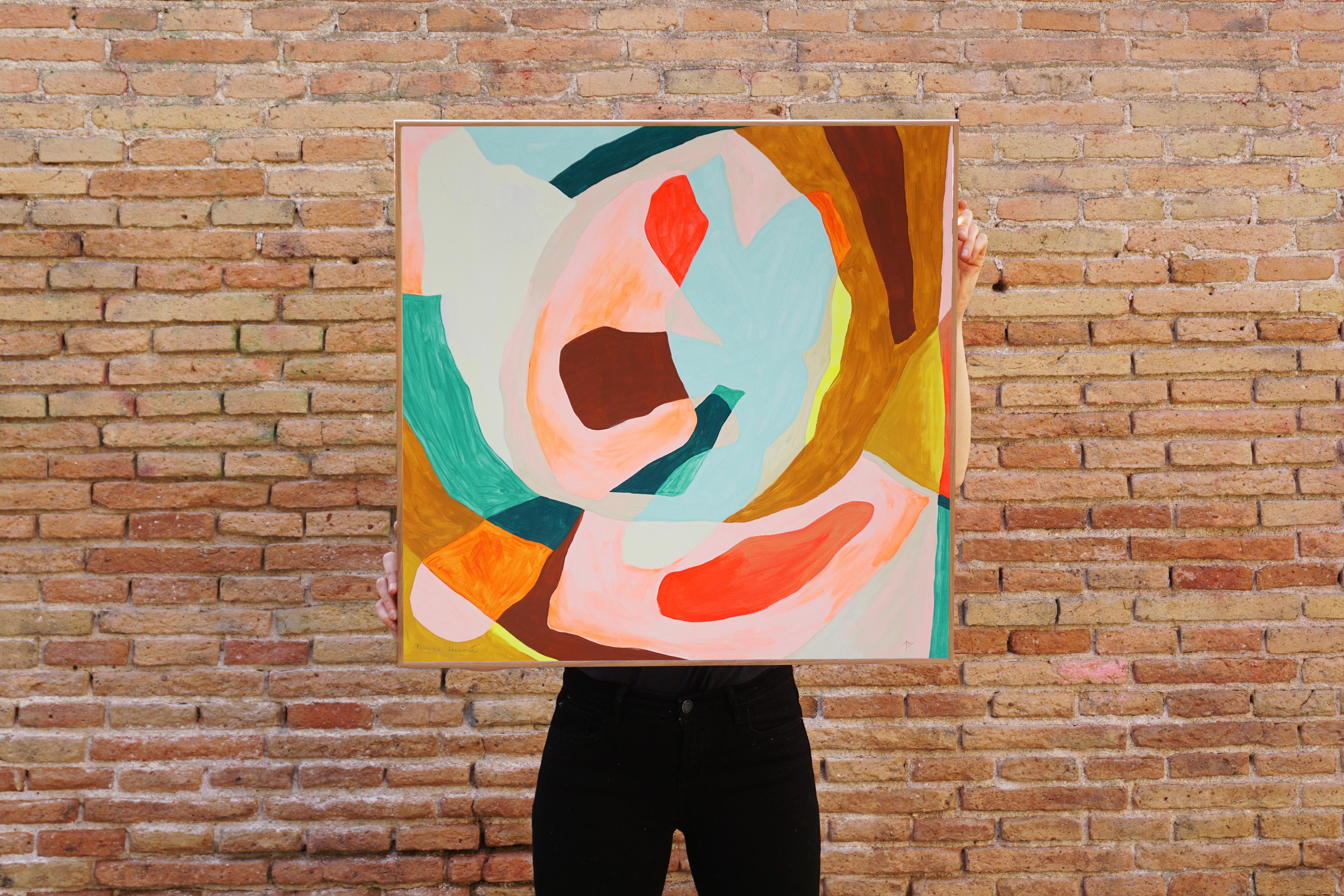 Feal, Non pensare, Quadro, Astratto organico, Forme in toni pastello, Rosa - Painting di Perrine Honoré