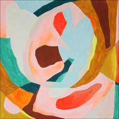 Siente, No pienses, Pintura cuadrada, Abstracto orgánico, Formas en tonos pastel, Rosa