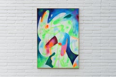 Fluo Ocean, peinture expressionniste abstraite en tons froids, style urbain sur papier
