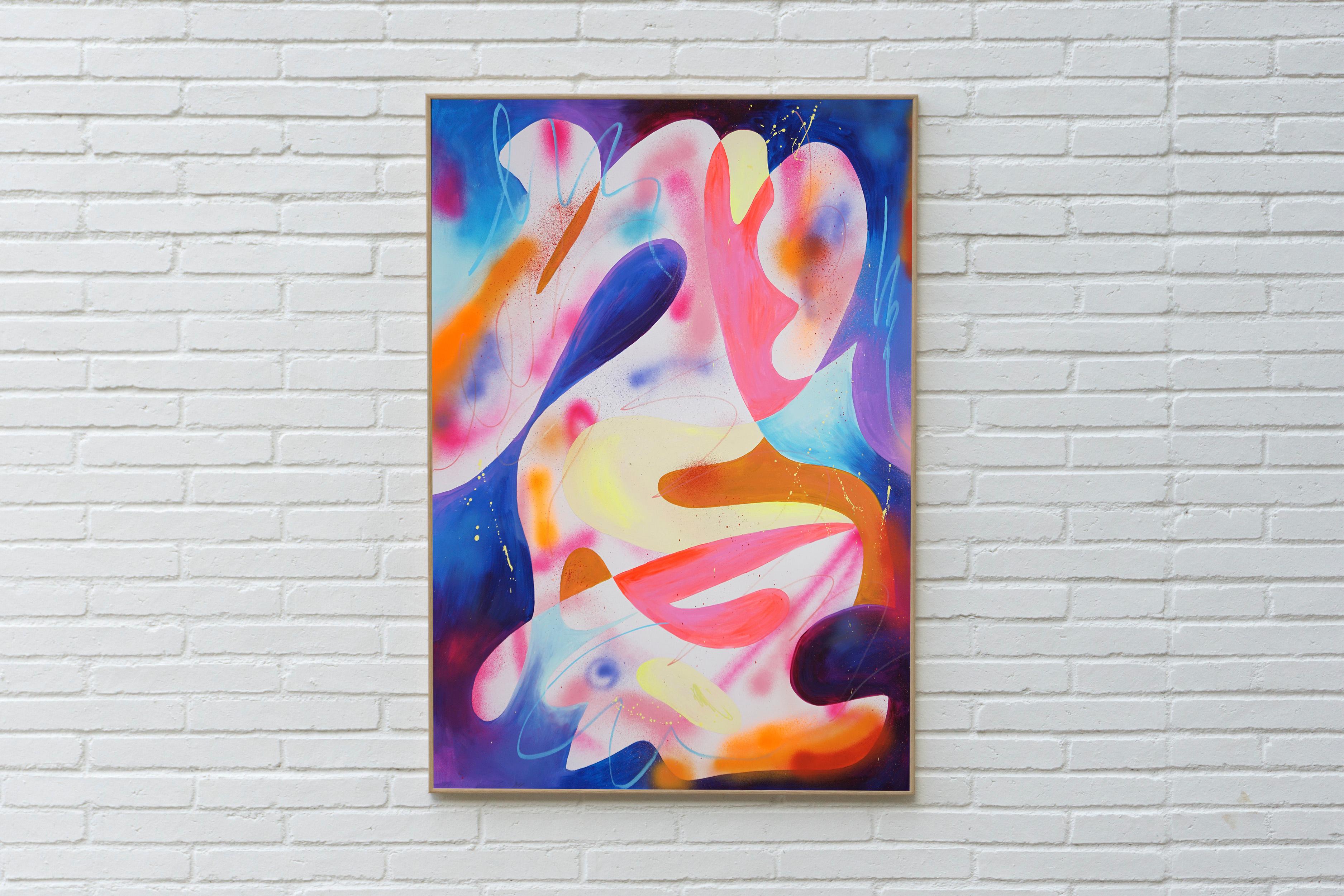 Esprit fluo, esprit magique, peinture moderne en rose et violet, formes organiques - Painting de Perrine Honoré