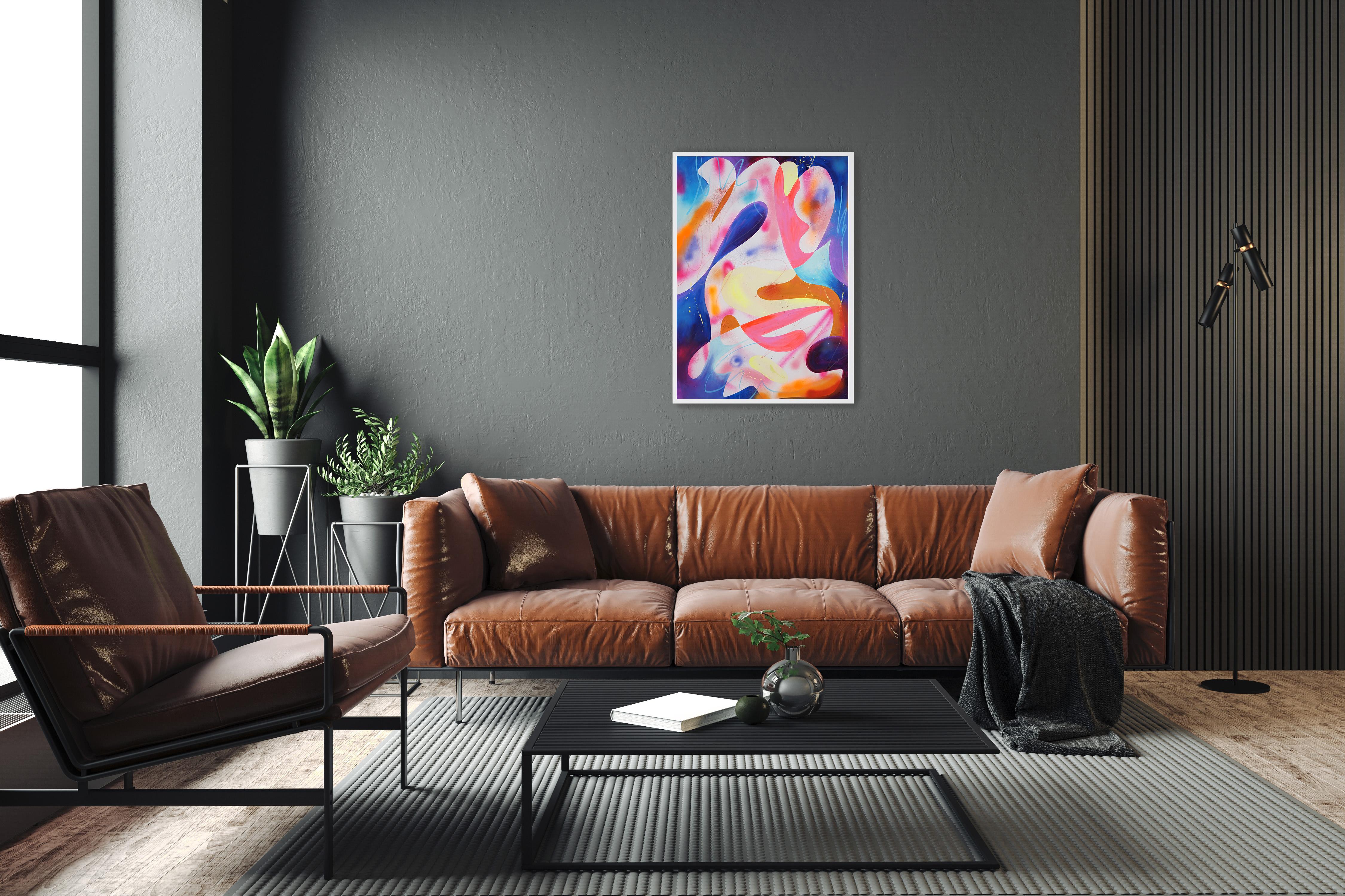 Esprit fluo, esprit magique, peinture moderne en rose et violet, formes organiques - Néo-expressionnisme Painting par Perrine Honoré