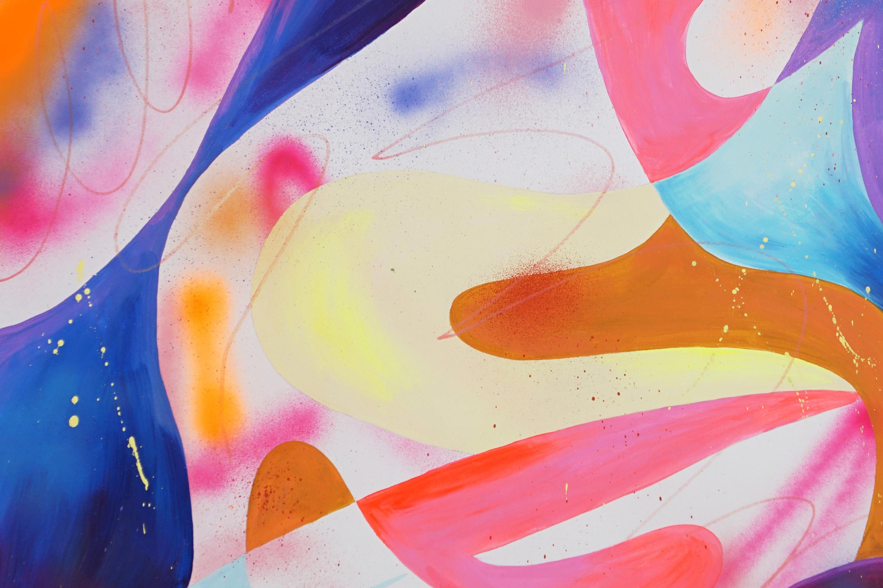 Esprit fluo, esprit magique, peinture moderne en rose et violet, formes organiques en vente 2