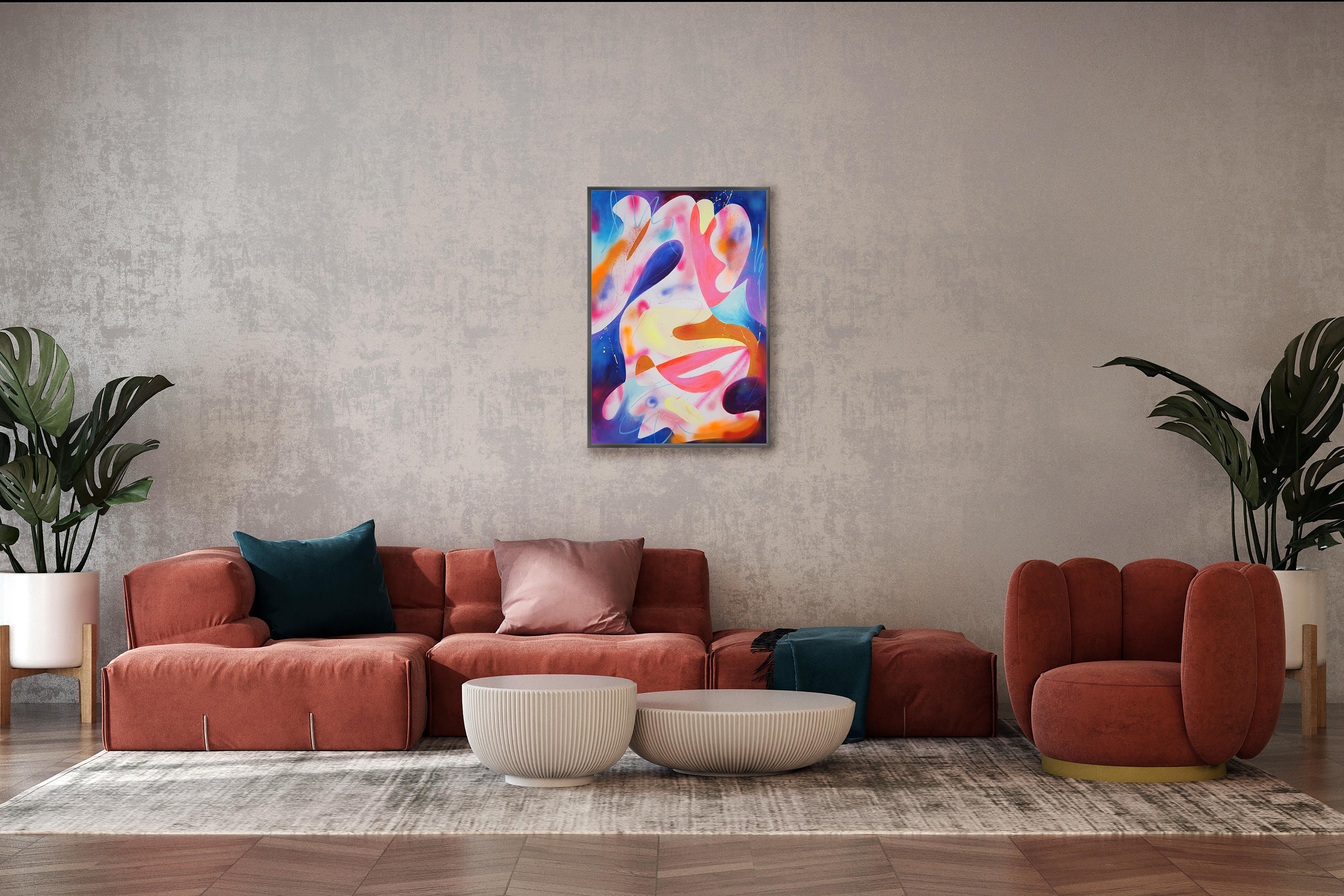 Esprit fluo, esprit magique, peinture moderne en rose et violet, formes organiques en vente 3