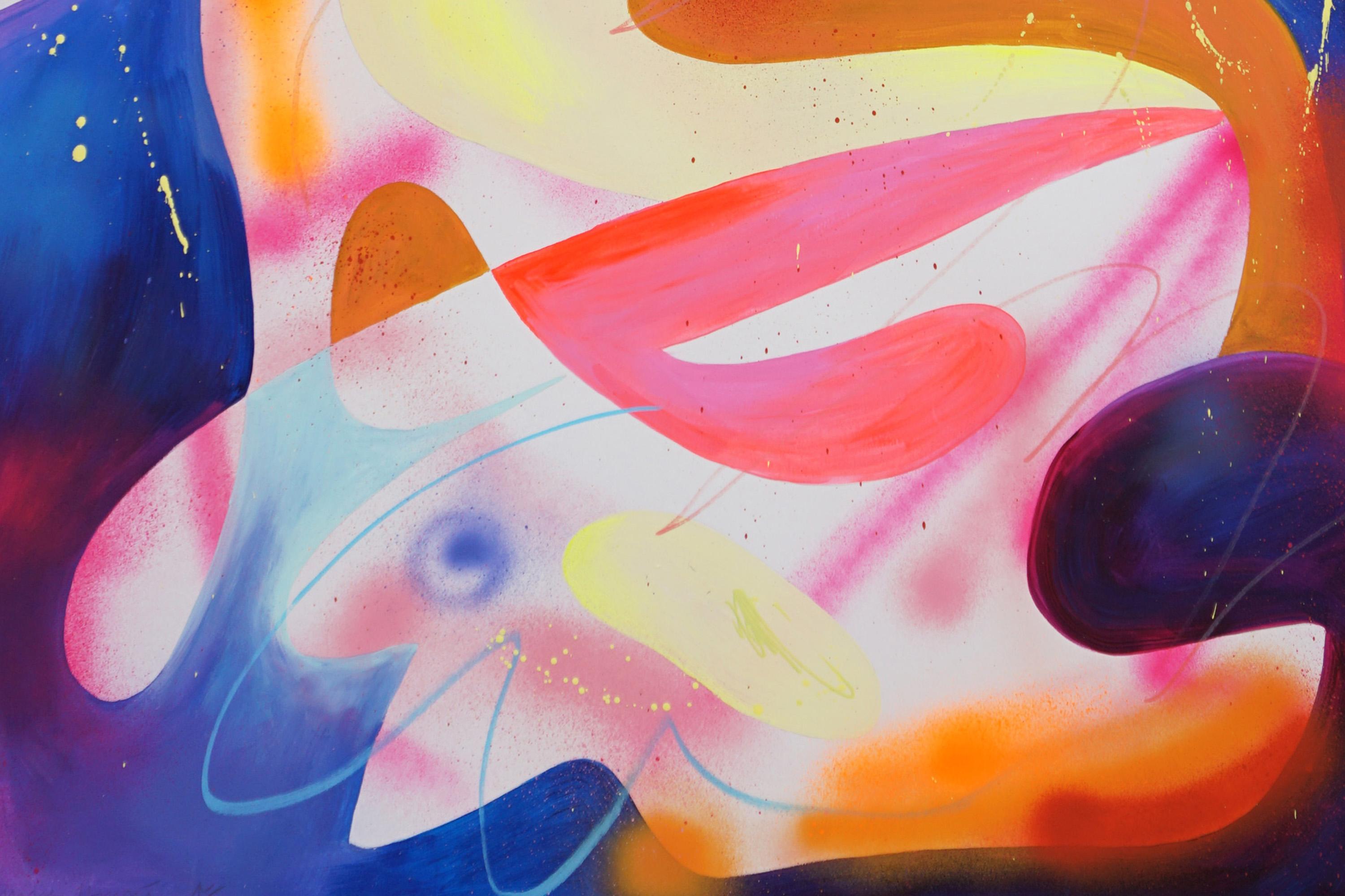 Esprit fluo, esprit magique, peinture moderne en rose et violet, formes organiques en vente 4