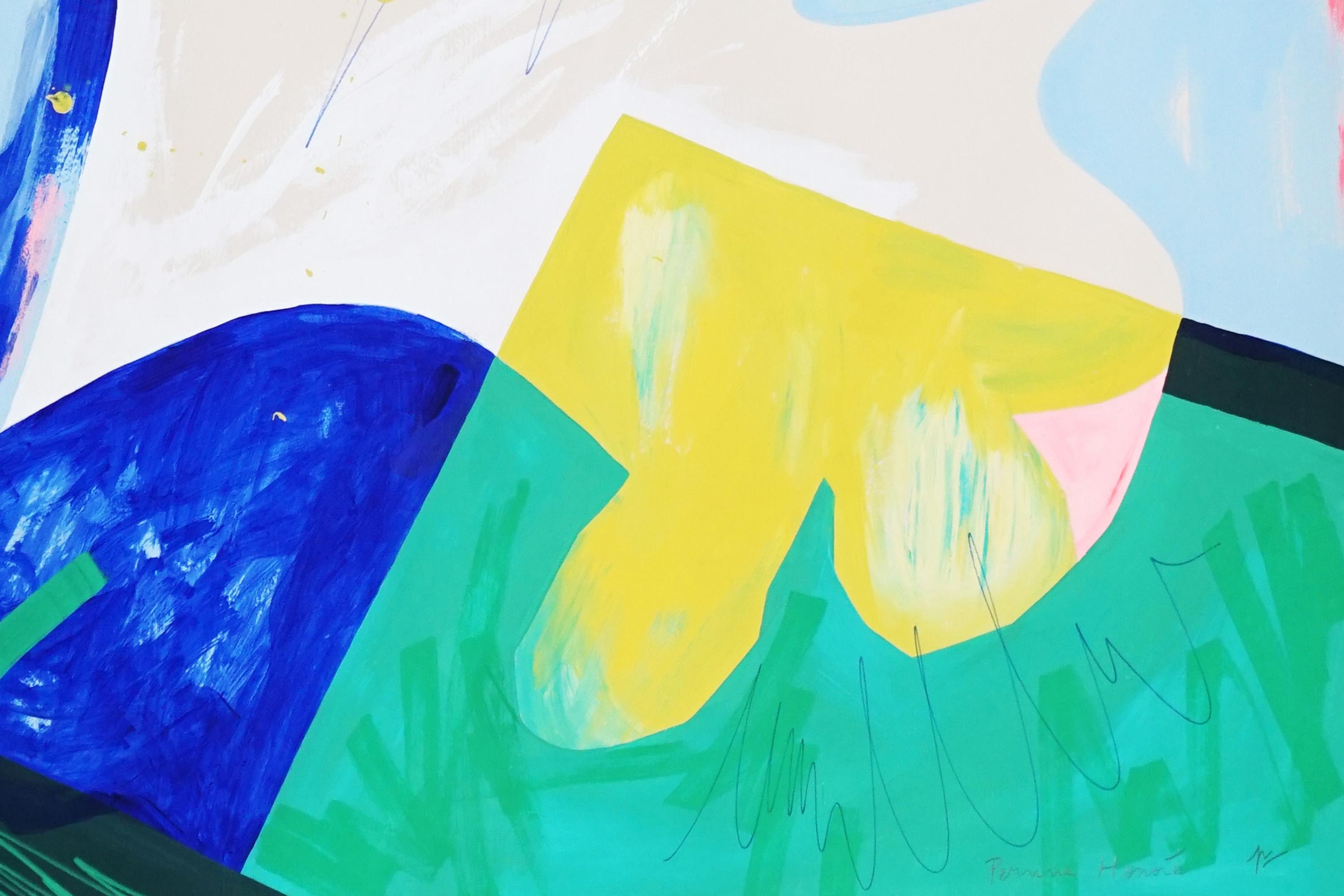 Scena delicata, pittura astratta fresca su carta, toni pastello Nature Urbane, 2024 in vendita 3