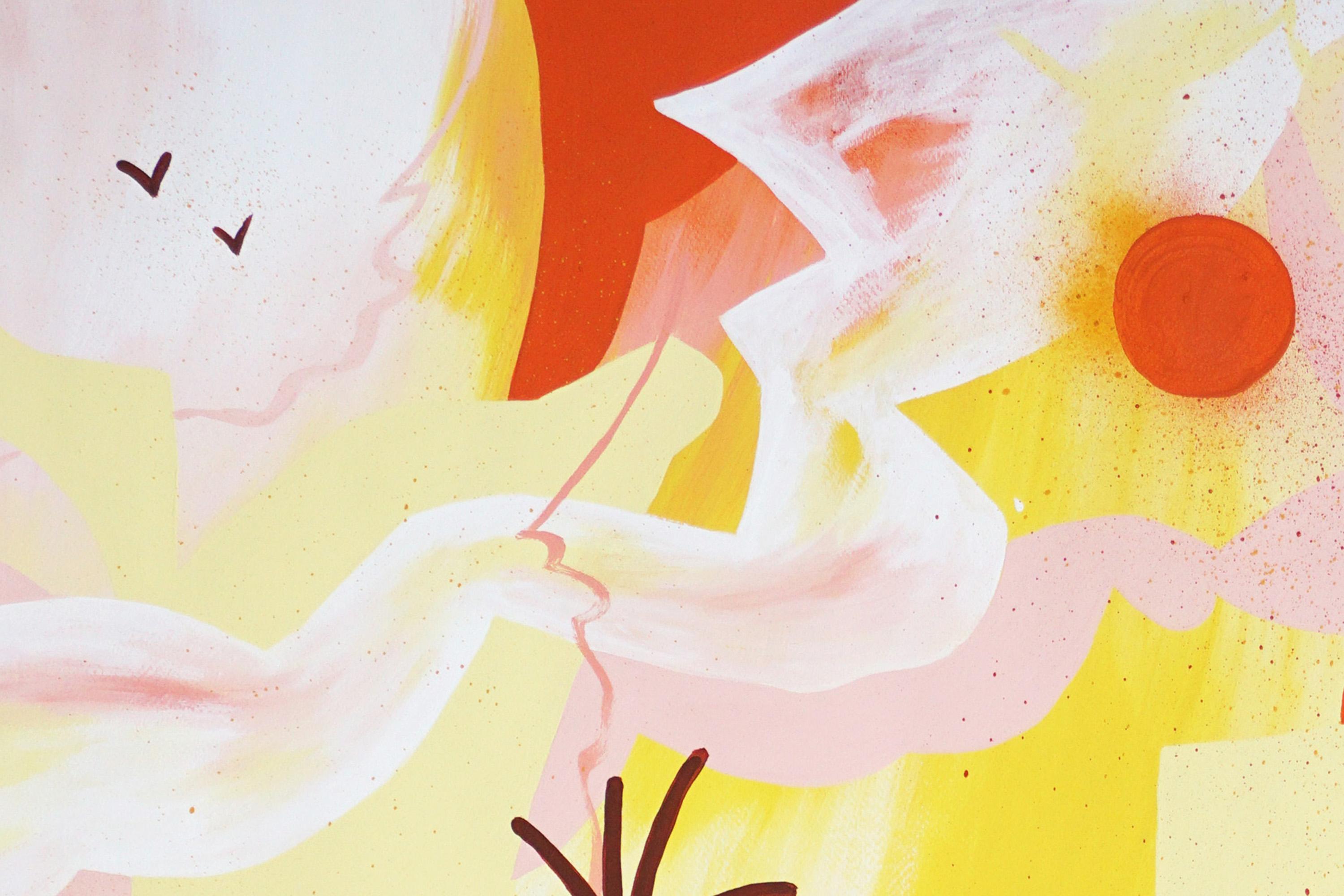 Palmes incandescentes, peinture botanique aux tons terreux, paysage du désert sur papier - Art urbain Painting par Perrine Honoré