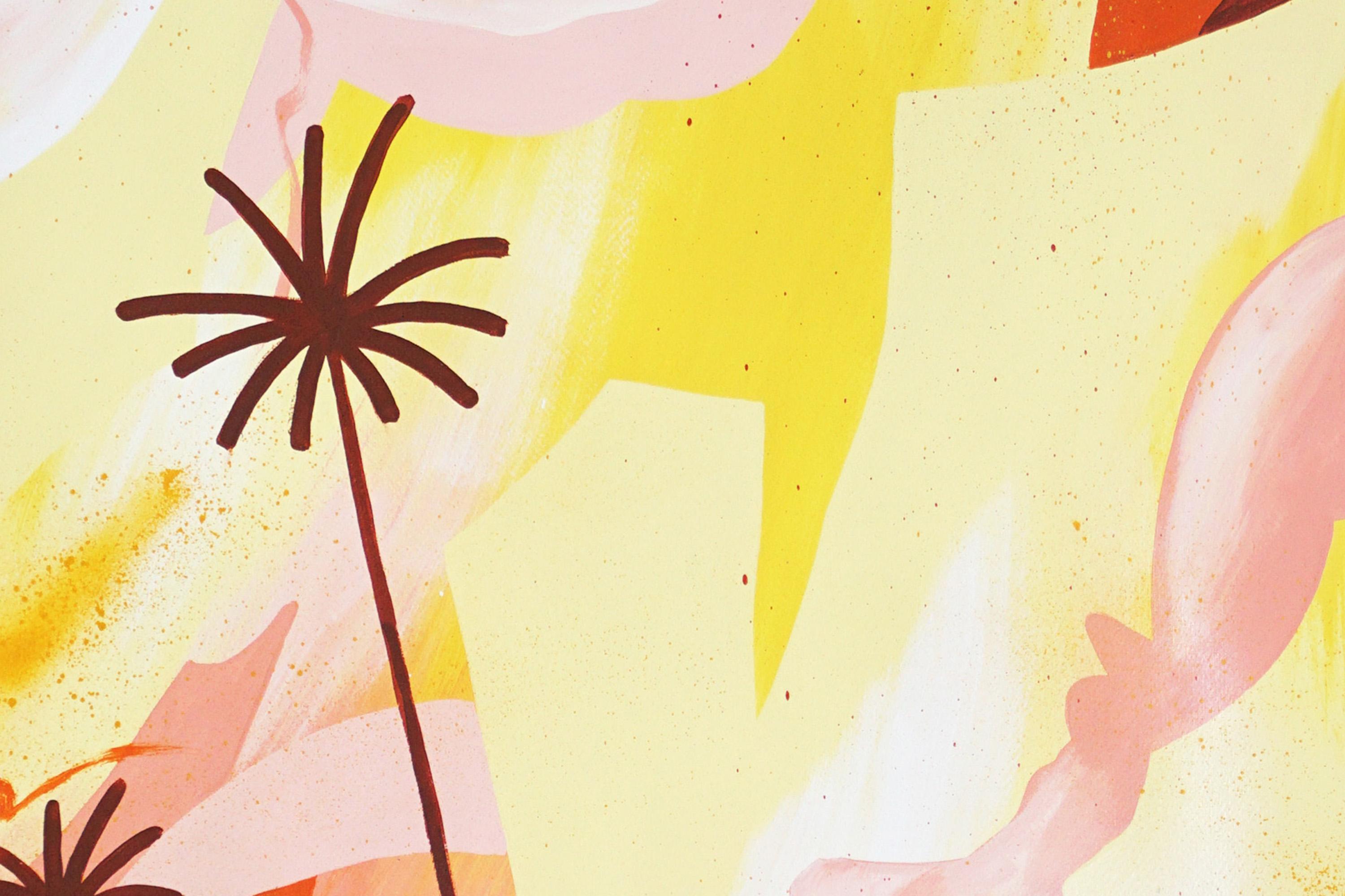 Palmes incandescentes, peinture botanique aux tons terreux, paysage du désert sur papier en vente 2