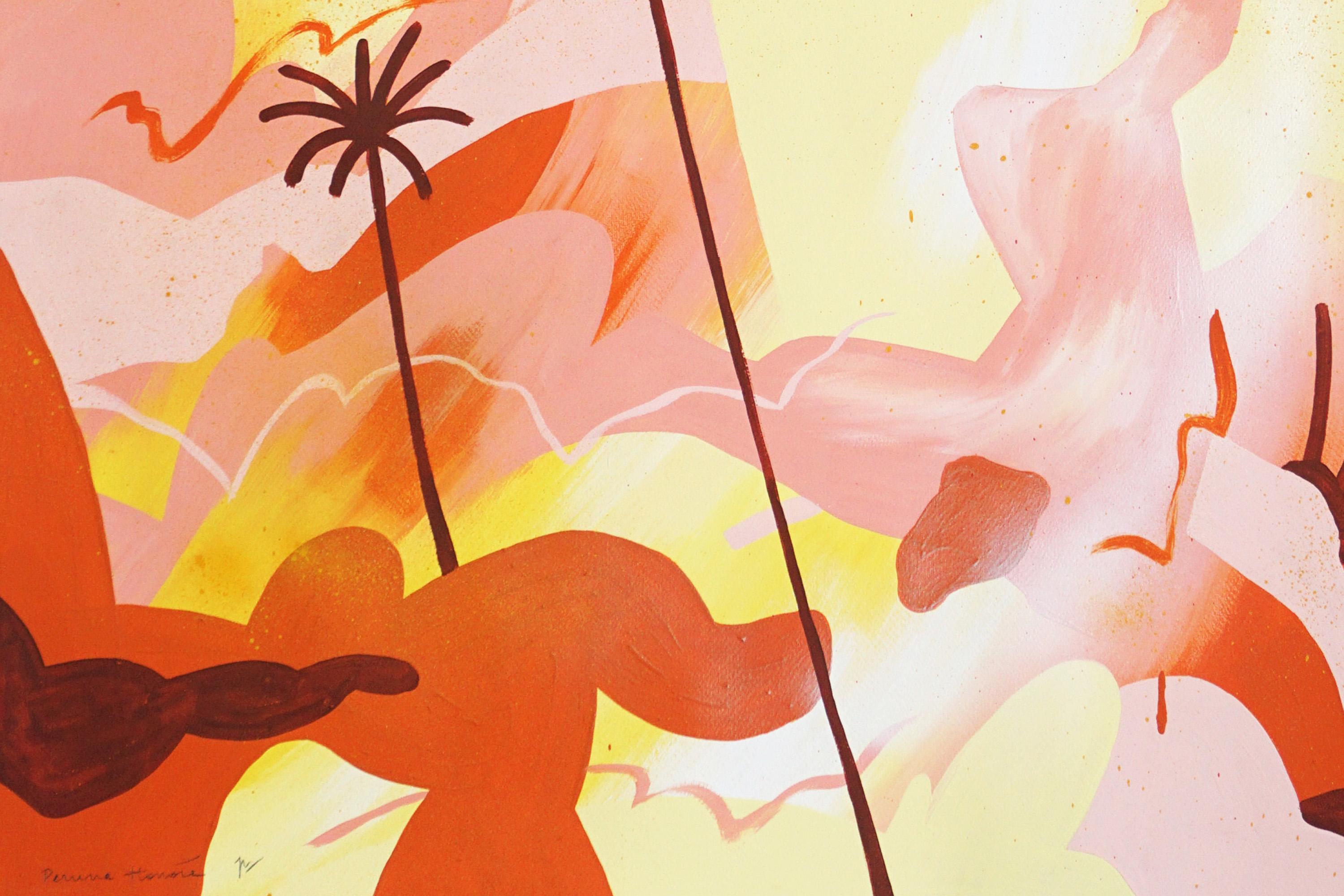Palmes incandescentes, peinture botanique aux tons terreux, paysage du désert sur papier en vente 3