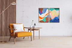Landscape Escape, Abstract Contemporary Diptych, Hills, Valleys in Vivid Tones