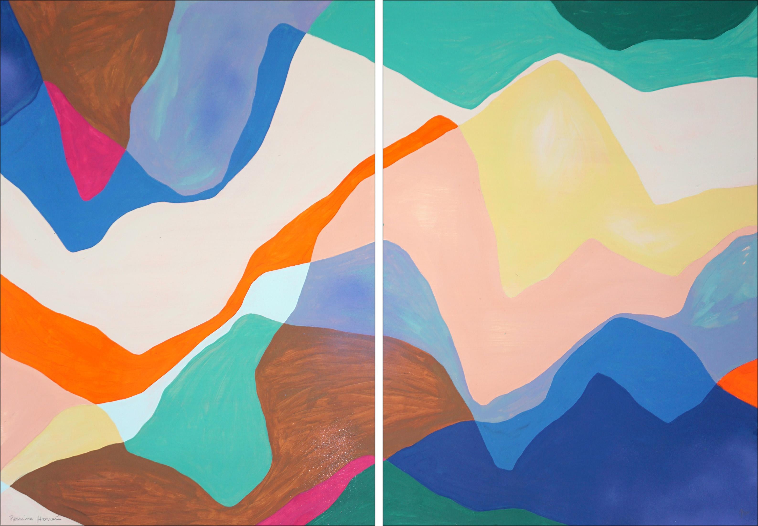 Abstract Painting di Perrine Honoré - Landscape Escape, Abstract Contemporary Diptych, Hills, Valleys in Vivid Tones
