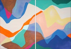Landscape Escape, Abstract Contemporary Diptych, Hills, Valleys in Vivid Tones