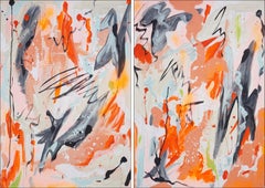 Let it Out, Abstract Expressionist Diptych in Orange, Urban Style Gestures