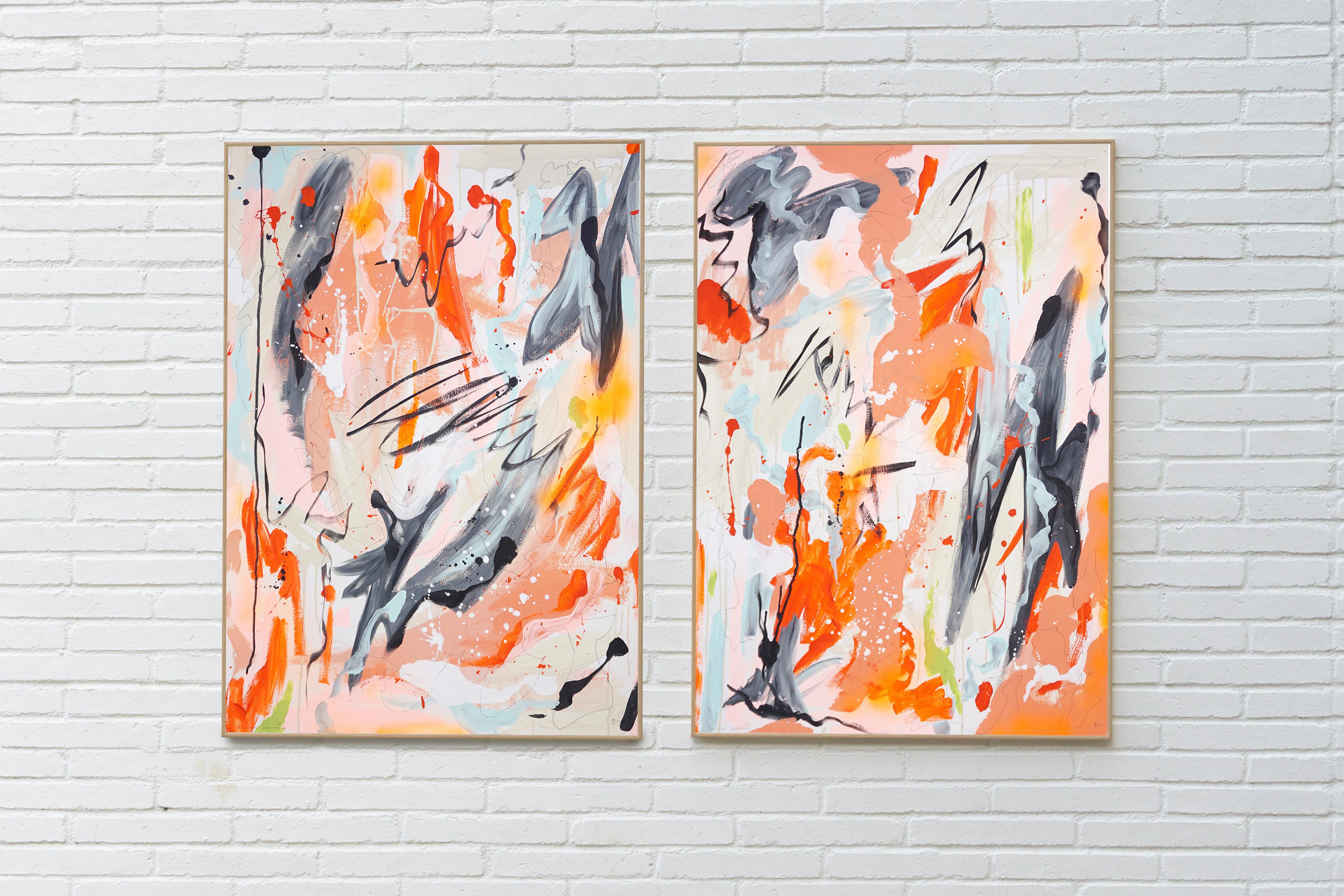Let it Out, Abstraktes expressionistisches Diptychon in Orange, Urban Style Gestures (Abstrakter Impressionismus), Painting, von Perrine Honoré
