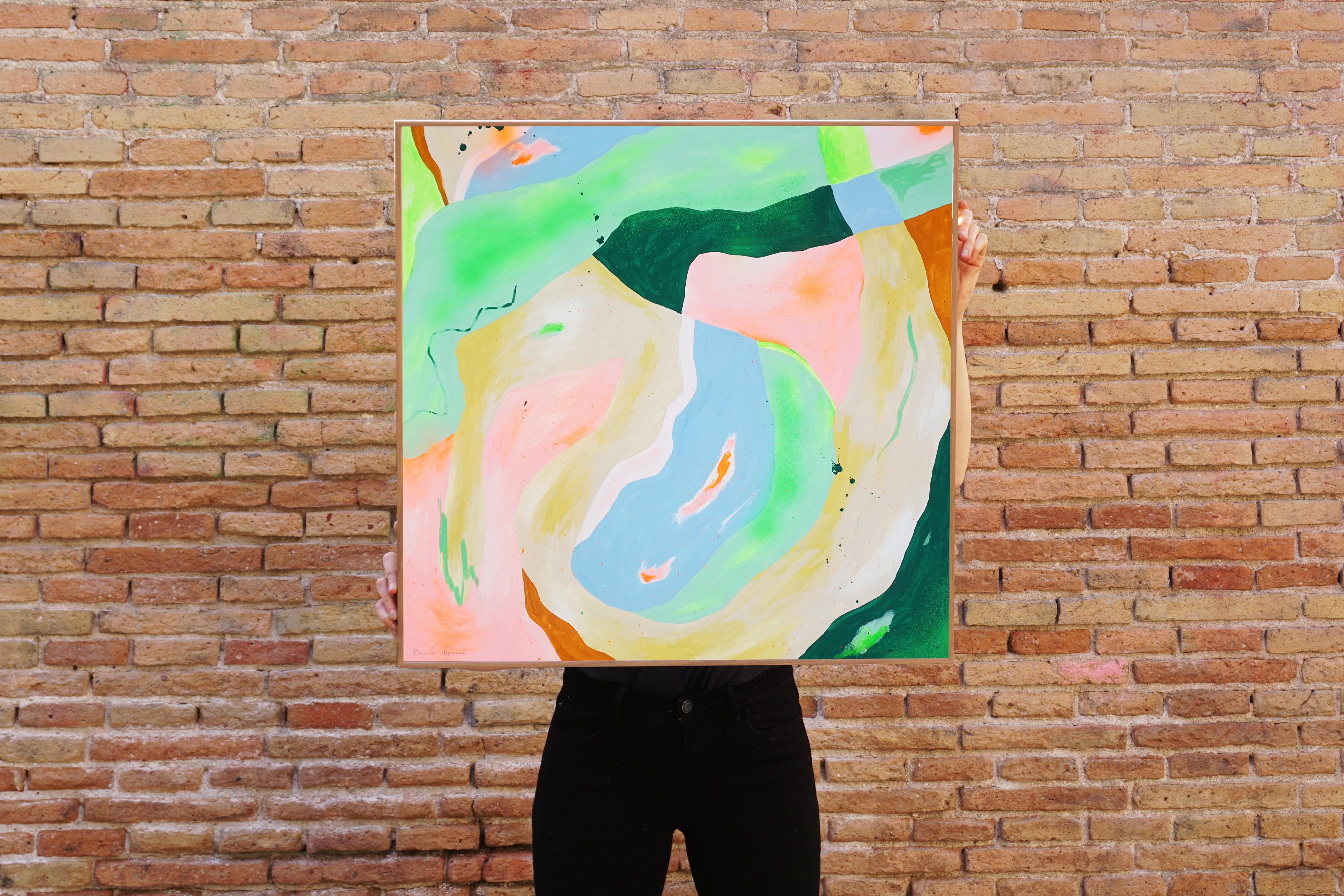 Pastel Drop, Abstract Square Painting in Pink Pastel, Soft Tones Organic Shapes (Grau), Abstract Painting, von Perrine Honoré