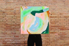 Goccia pastello, quadro quadrato astratto in pastello rosa, forme organiche dai toni morbidi