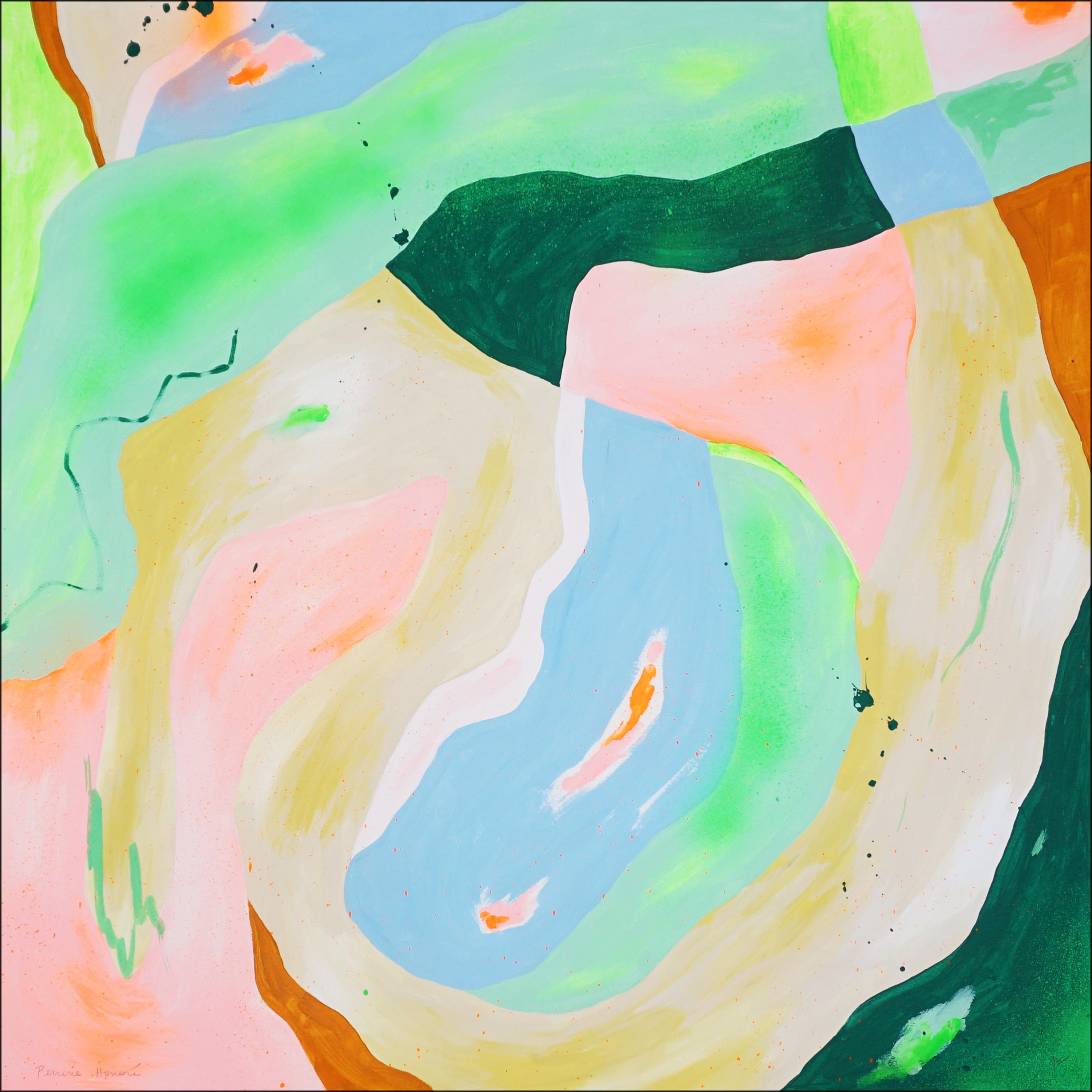 Pastel Drop, Abstract Square Painting in Pink Pastel, Soft Tones Organic Shapes im Angebot 1