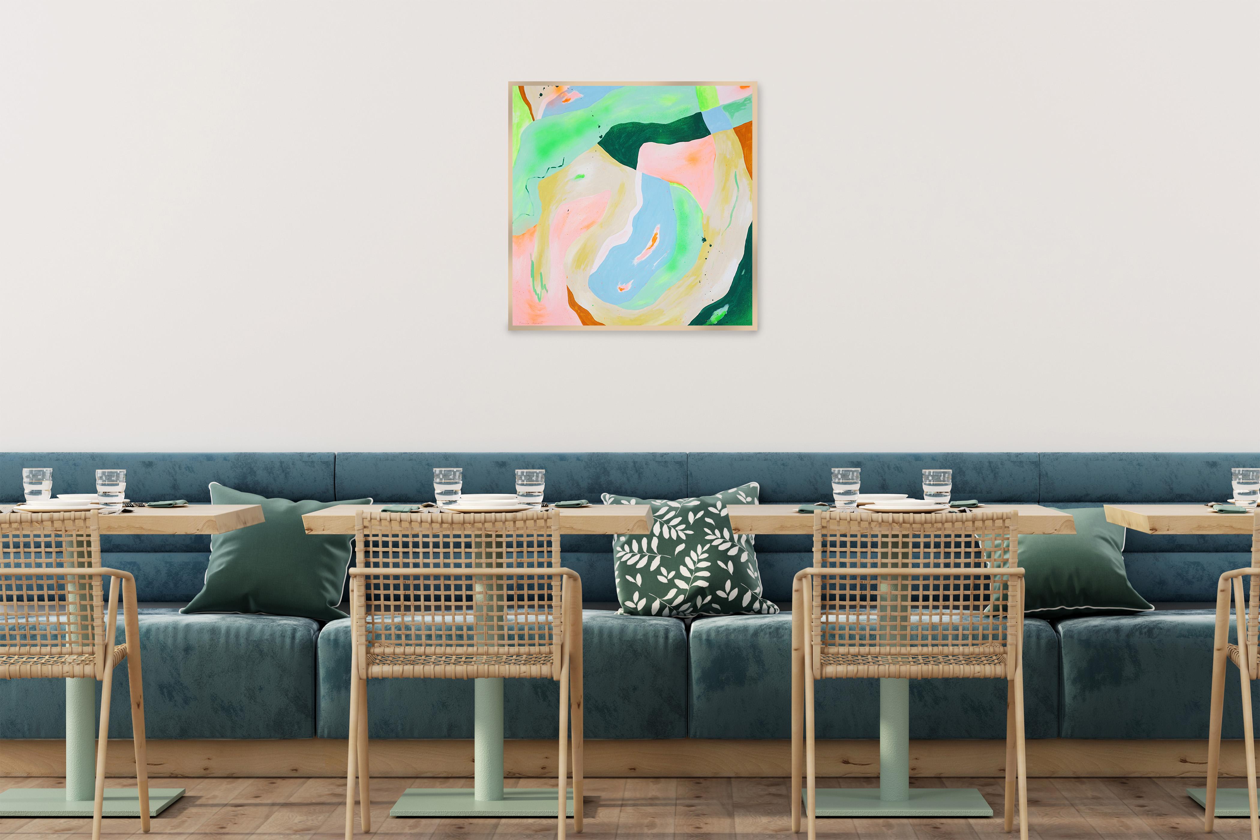 Pastel Drop, Abstract Square Painting in Pink Pastel, Soft Tones Organic Shapes im Angebot 2