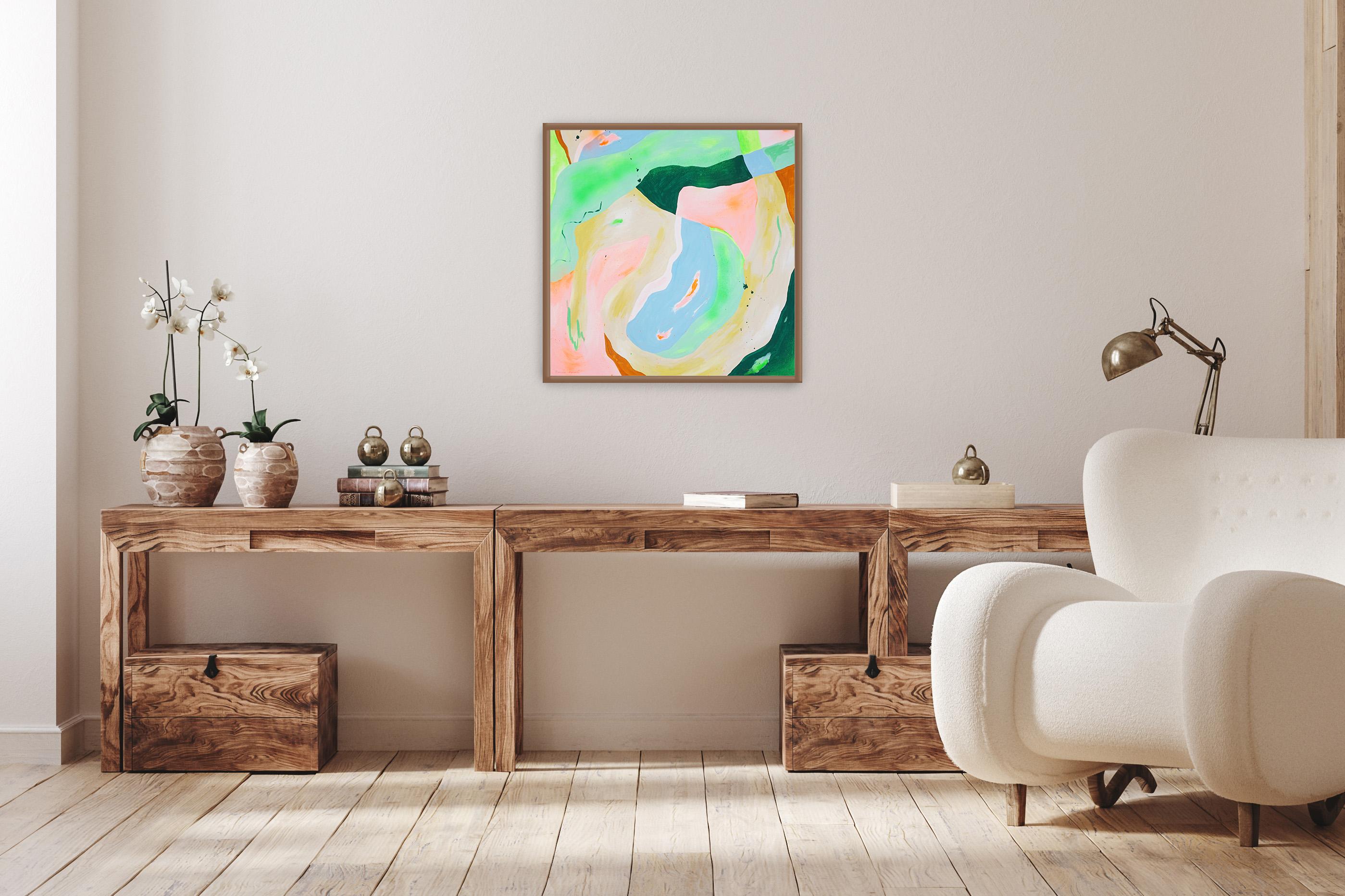 Pastel Drop, Abstract Square Painting in Pink Pastel, Soft Tones Organic Shapes im Angebot 5