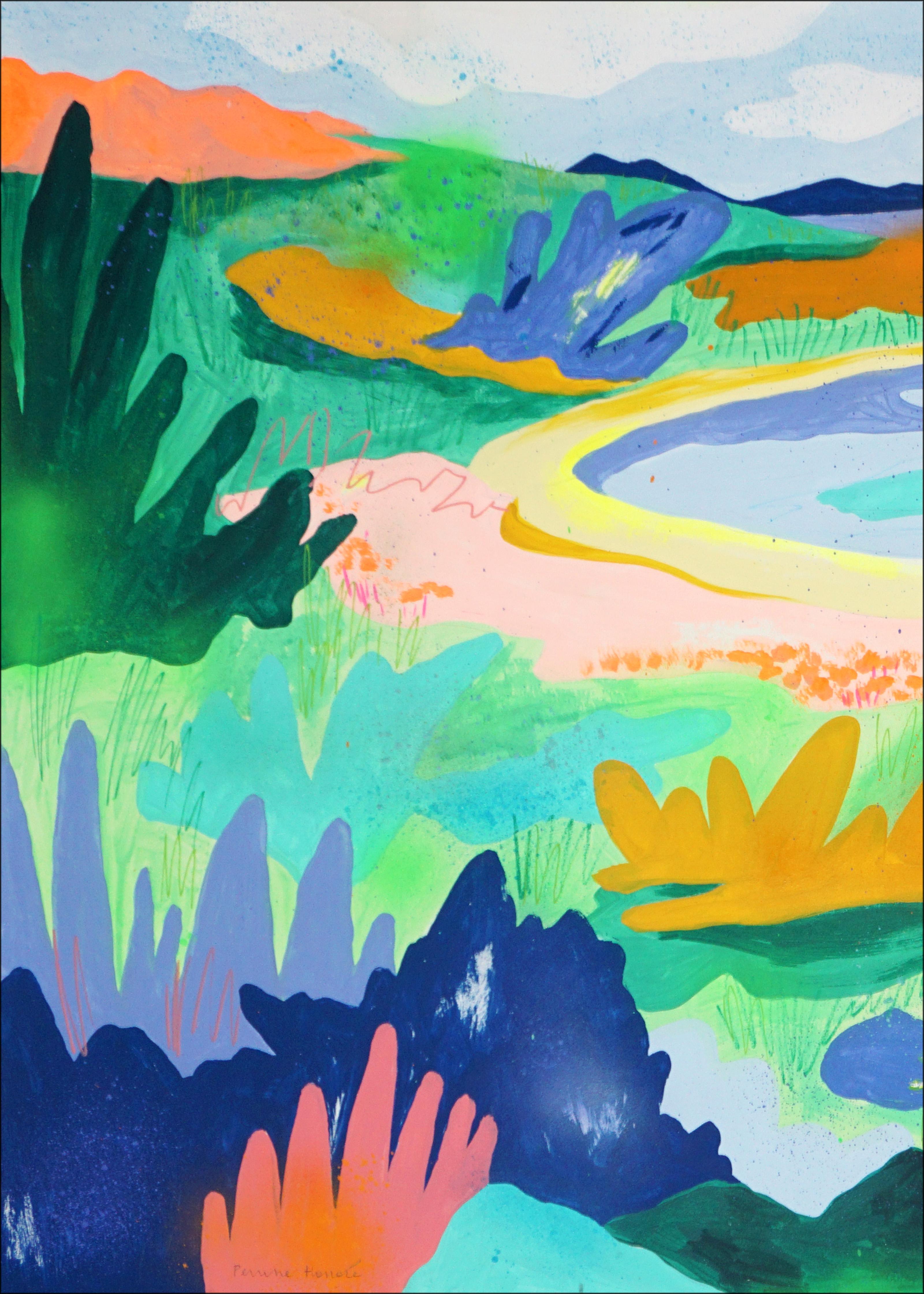 Costa apacible, díptico de paisaje impresionista, tonos vivos, estilo fauvista 2025 - Painting Posimpresionista de Perrine Honoré