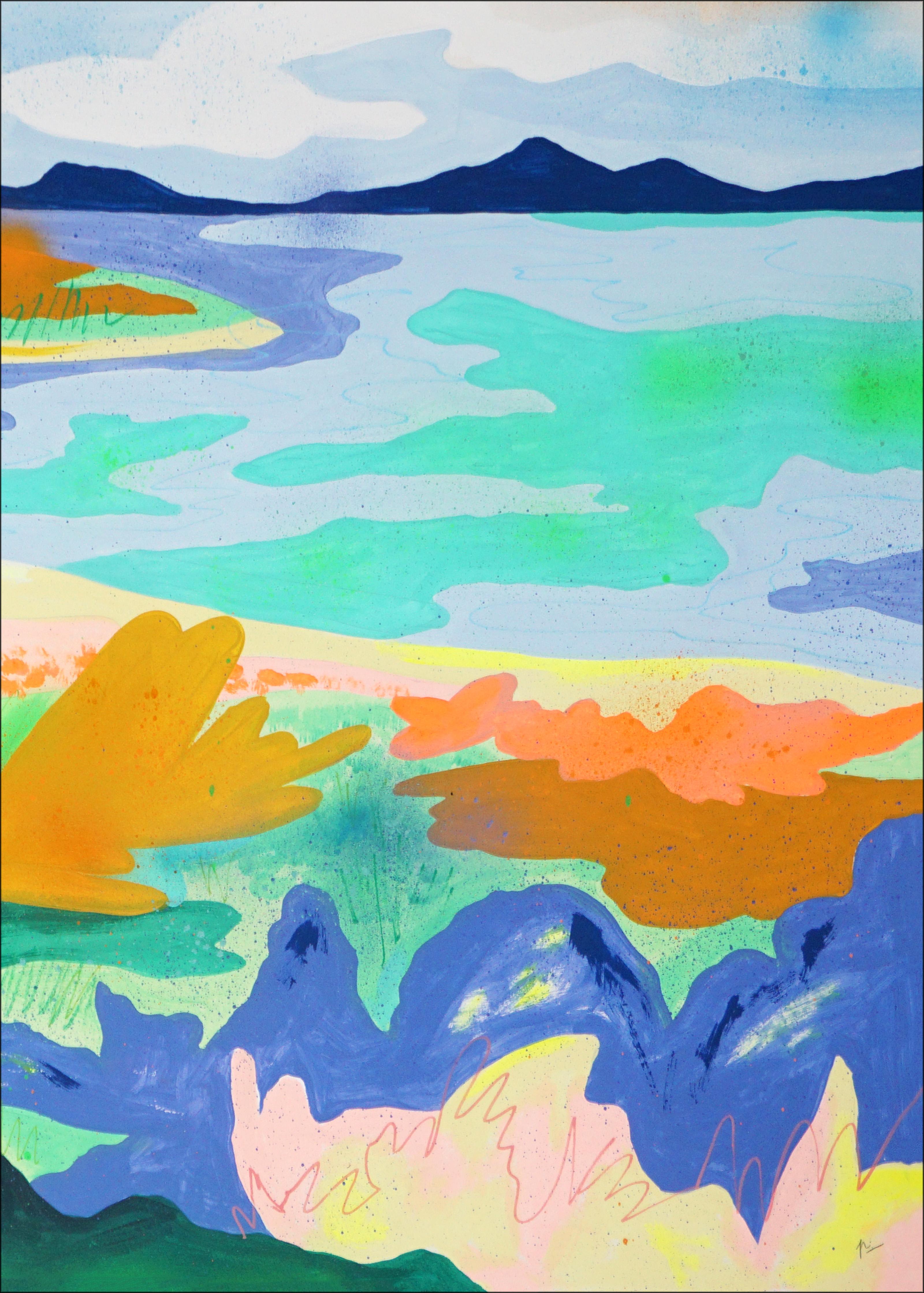 Costa apacible, díptico de paisaje impresionista, tonos vivos, estilo fauvista 2025 - Landscape Painting Azul de Perrine Honoré