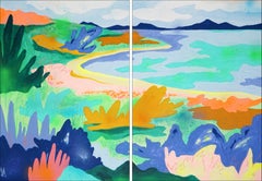 Peaceful Coast, Impressionist Landscape Diptych, Vivid Tones, Fauvist Style 2025