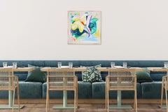 Flor de polvo, Botánica abstracta, Pintura ilustrativa, Azul y amarillo, Papel