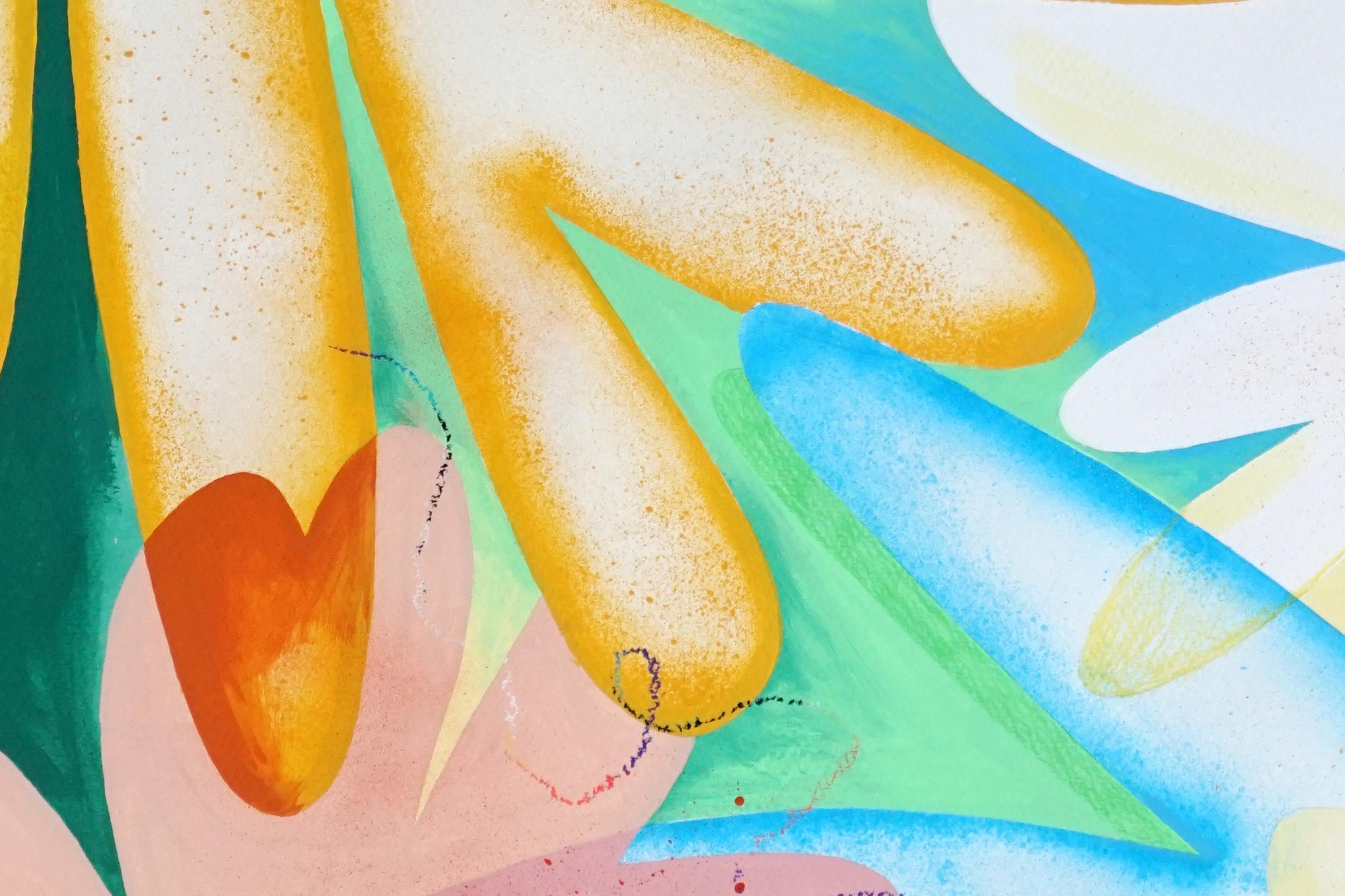 Rainbow Flowers Diptych, Fresh Urban Art Painting on Watercolor Paper, Pastel For Sale 6