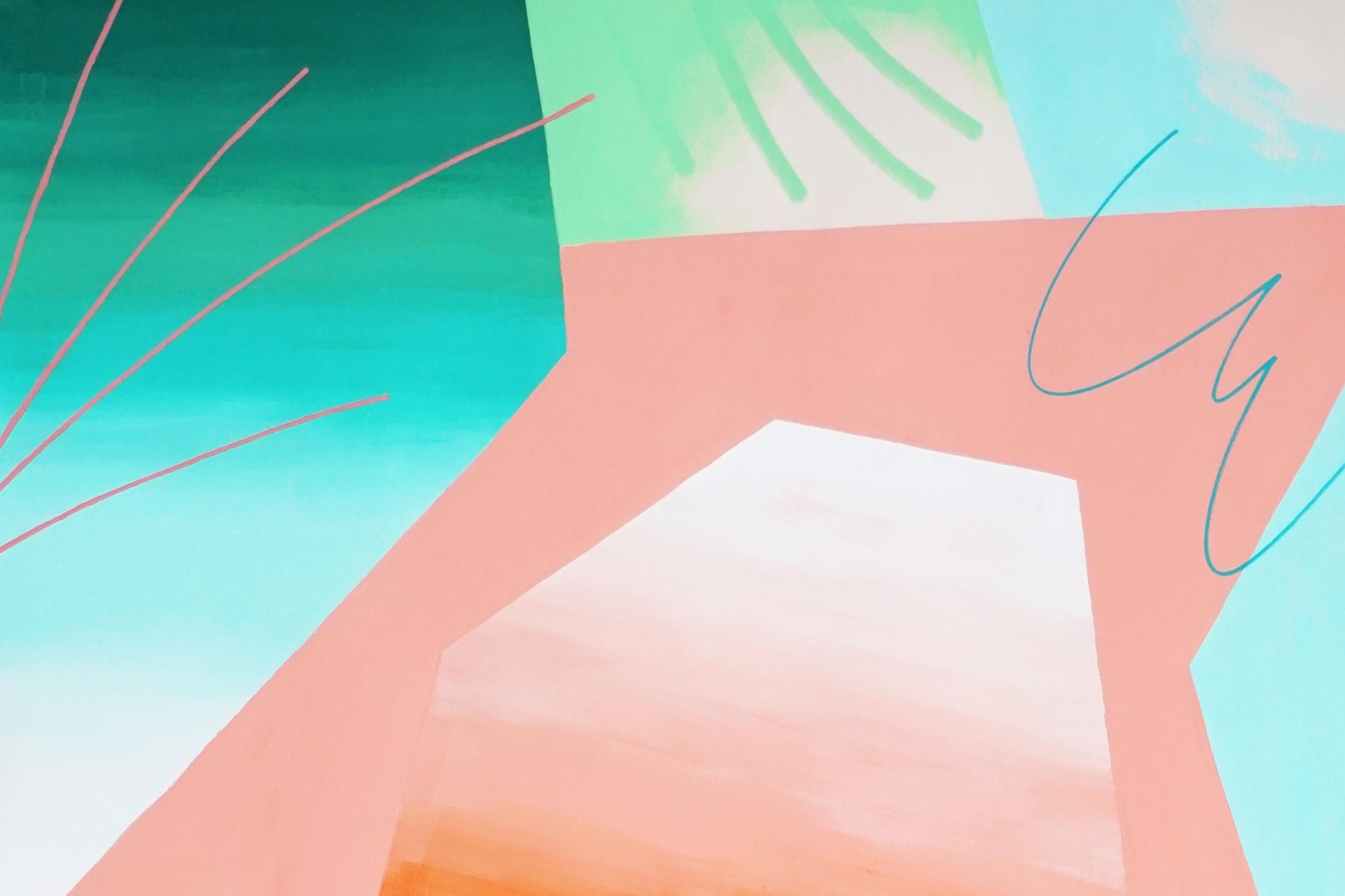 Gradiente rinfrescante, paesaggio urbano verde e arancione, architettura geometrica - Abstract Painting Grigio di Perrine Honoré