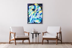 Rivers, Figurative Painting on Canvas, Body and Nature in Blue Tones, Nude