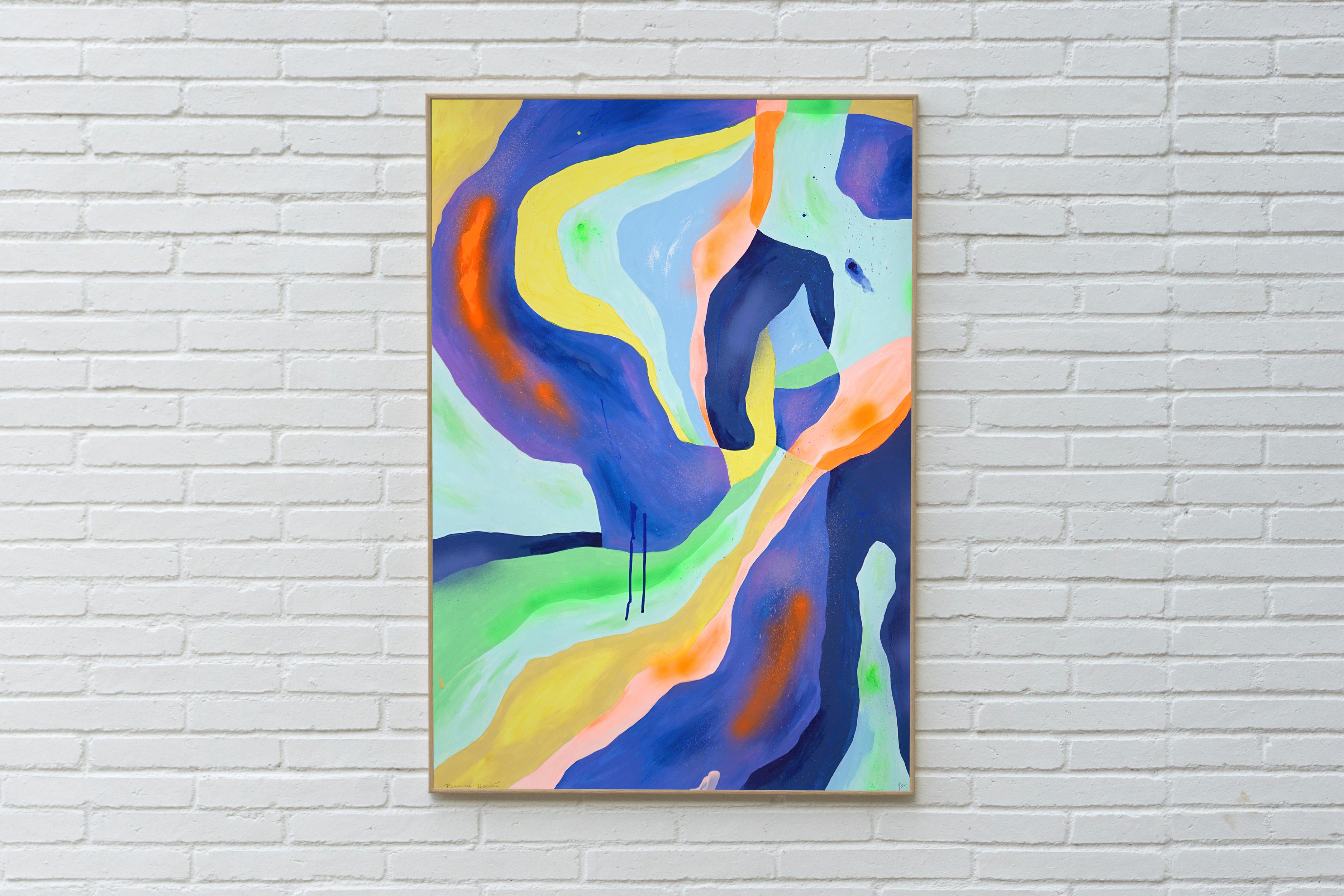 Space Jam, Blue and Green Contemporary Abstraction, Modern Gestural, Paper - Painting by Perrine Honoré
