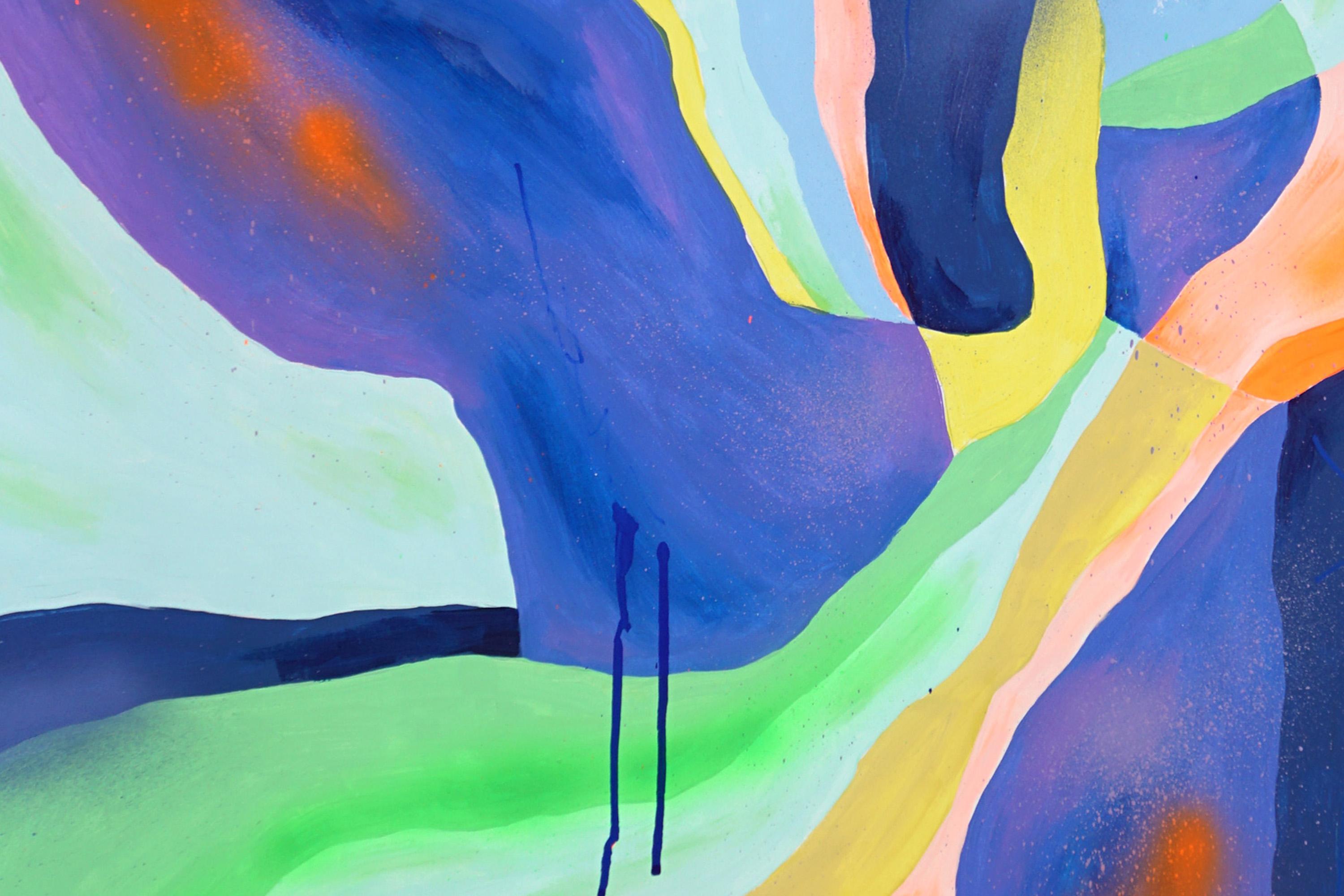 Emotions and Textures bursts with gestural freedom and expressive layering, capturing the raw vitality of contemporary abstraction. With bold brushstrokes, spray textures, and a vibrant interplay of saturated hues—lavender, vermilion, jade, and