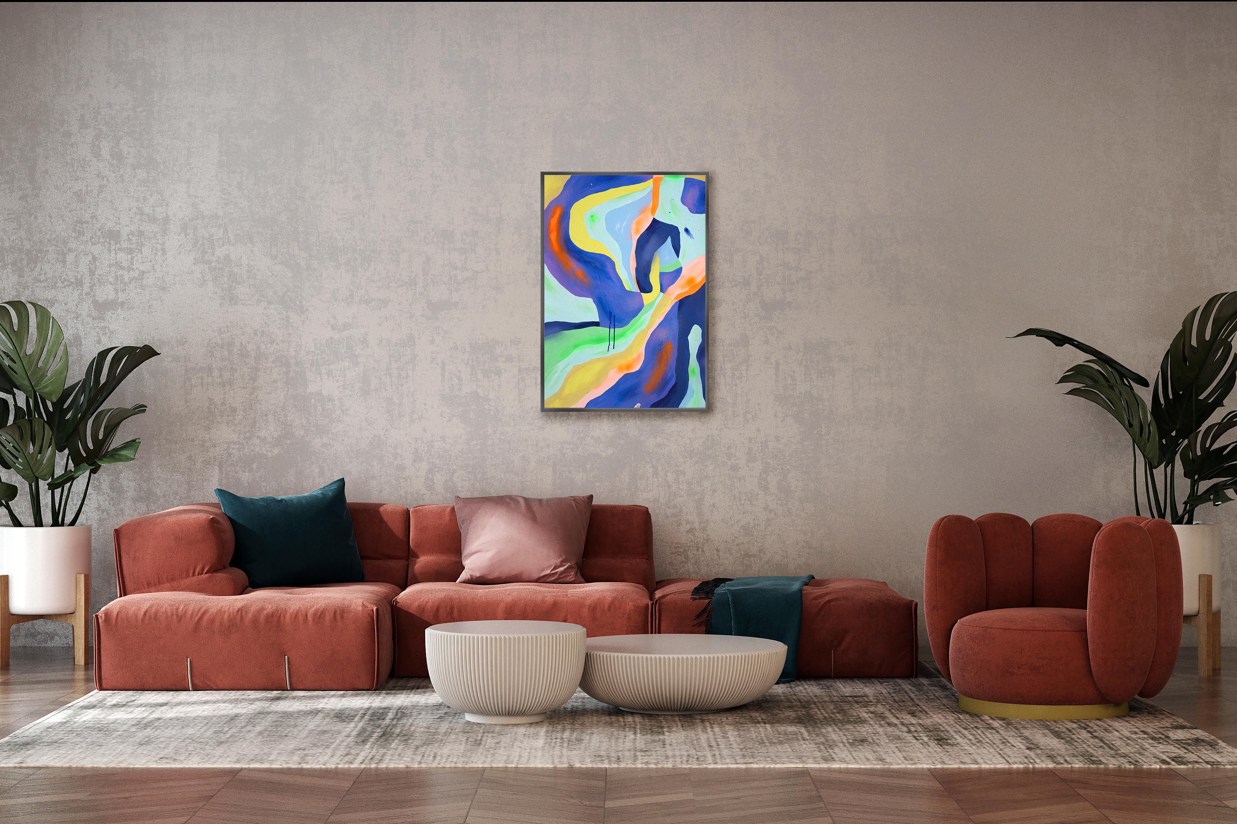 Space Jam, Blue and Green Contemporary Abstraction, Modern Gestural, Paper For Sale 1