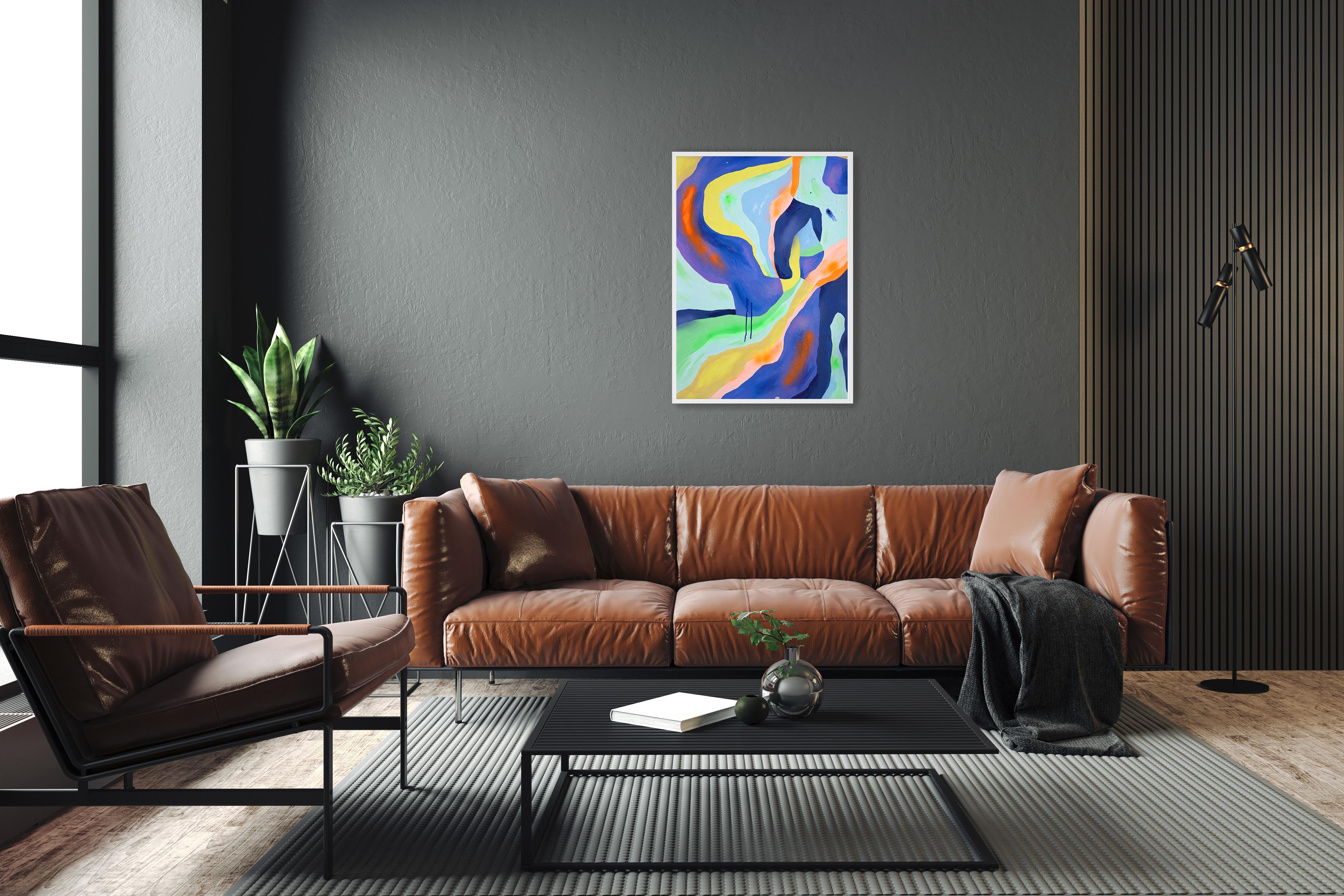 Space Jam, Blue and Green Contemporary Abstraction, Modern Gestural, Paper For Sale 2