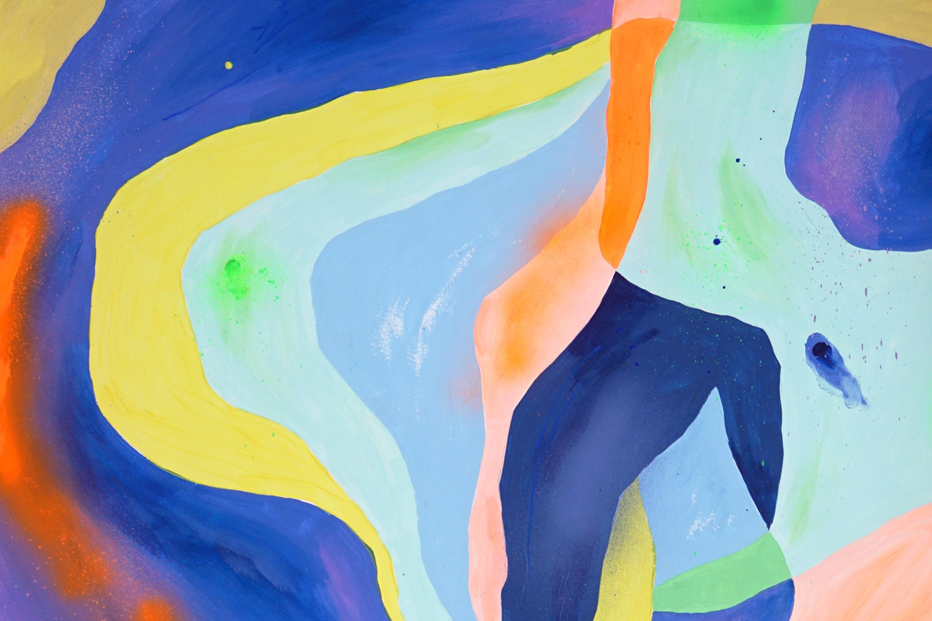 Space Jam, Blue and Green Contemporary Abstraction, Modern Gestural, Paper For Sale 3