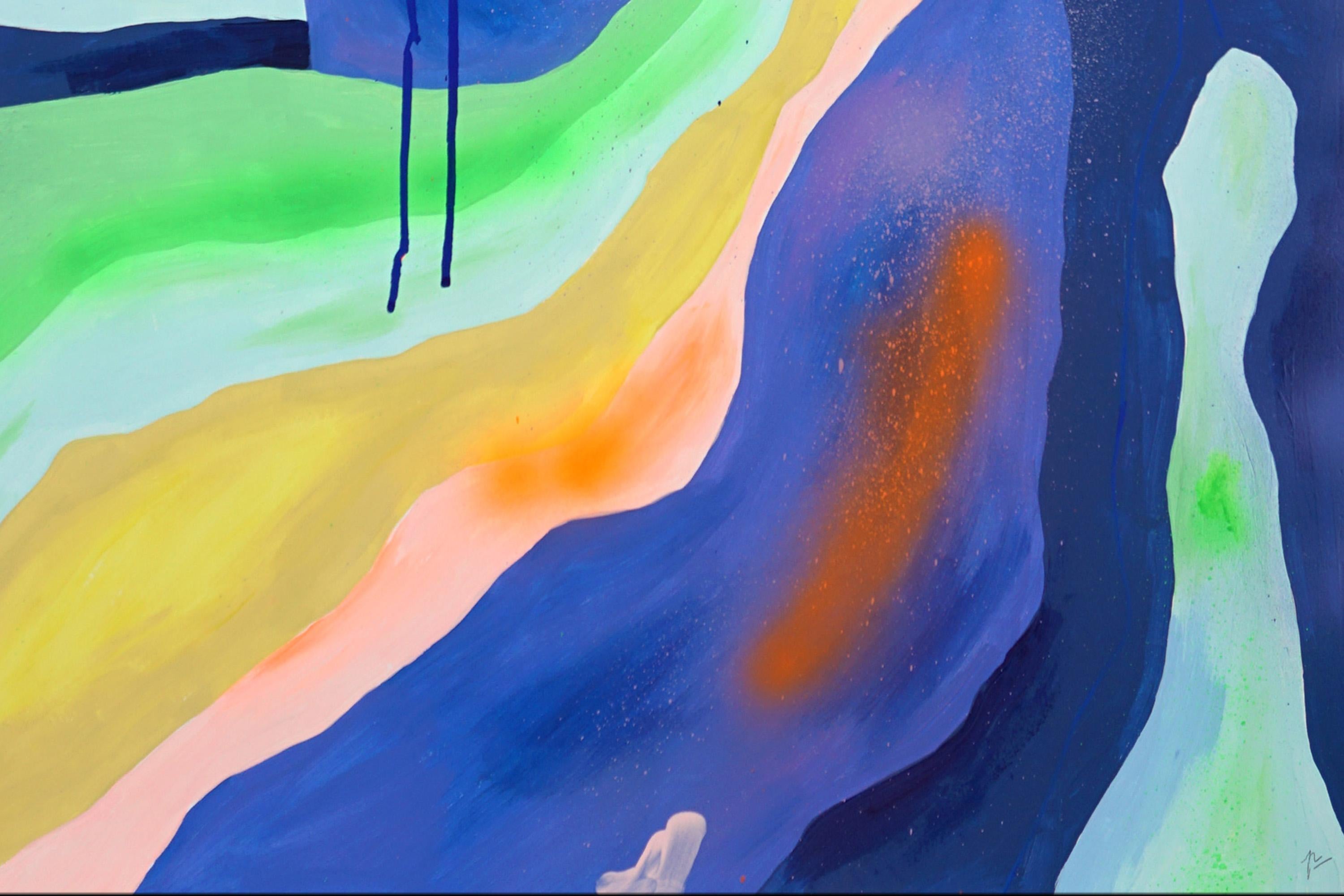 Space Jam, Blue and Green Contemporary Abstraction, Modern Gestural, Paper For Sale 4