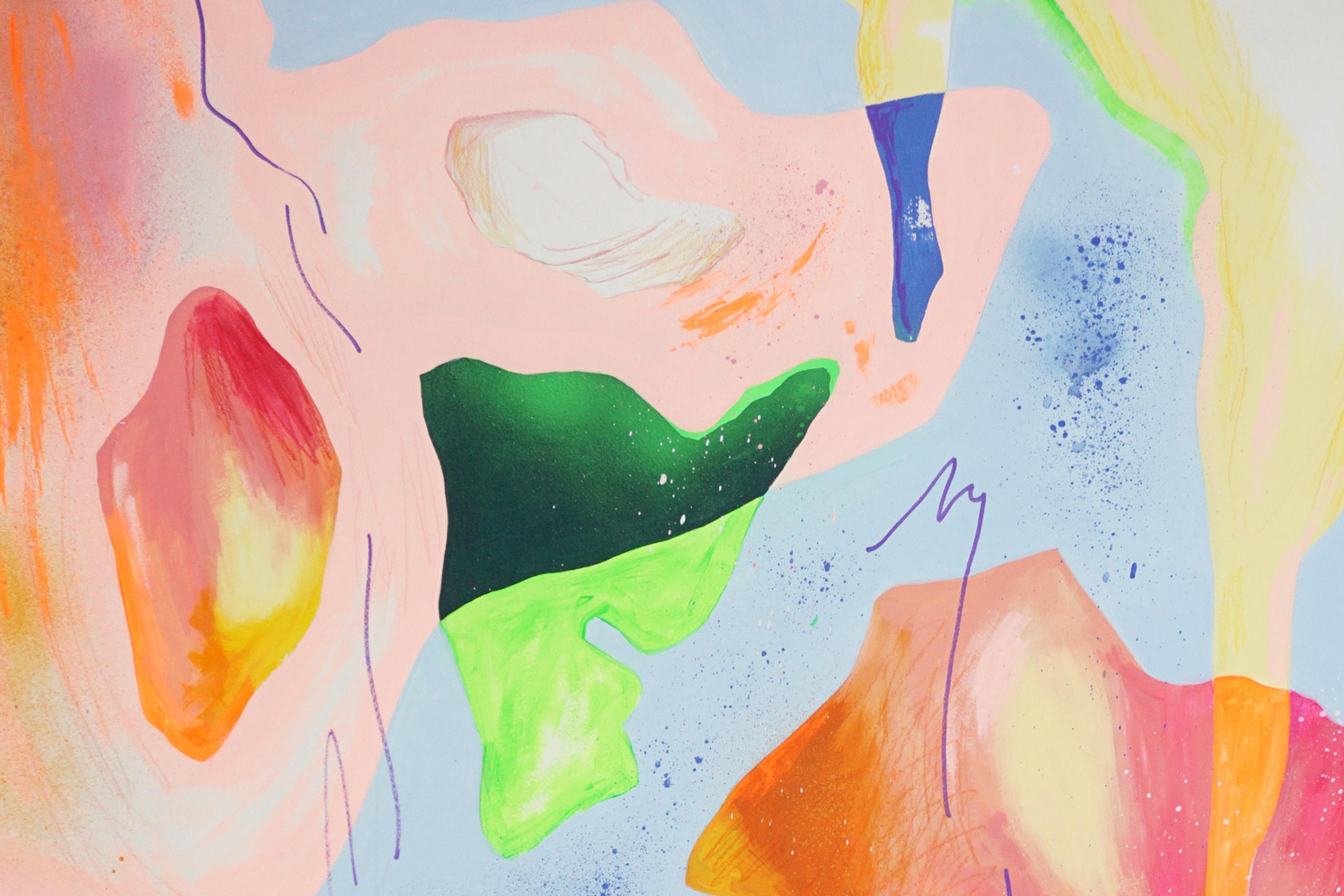 Suspended Space, Pastel Contemporary Abstraction, Modern Gestural, Spray, Paper - Beige Landscape Painting by Perrine Honoré