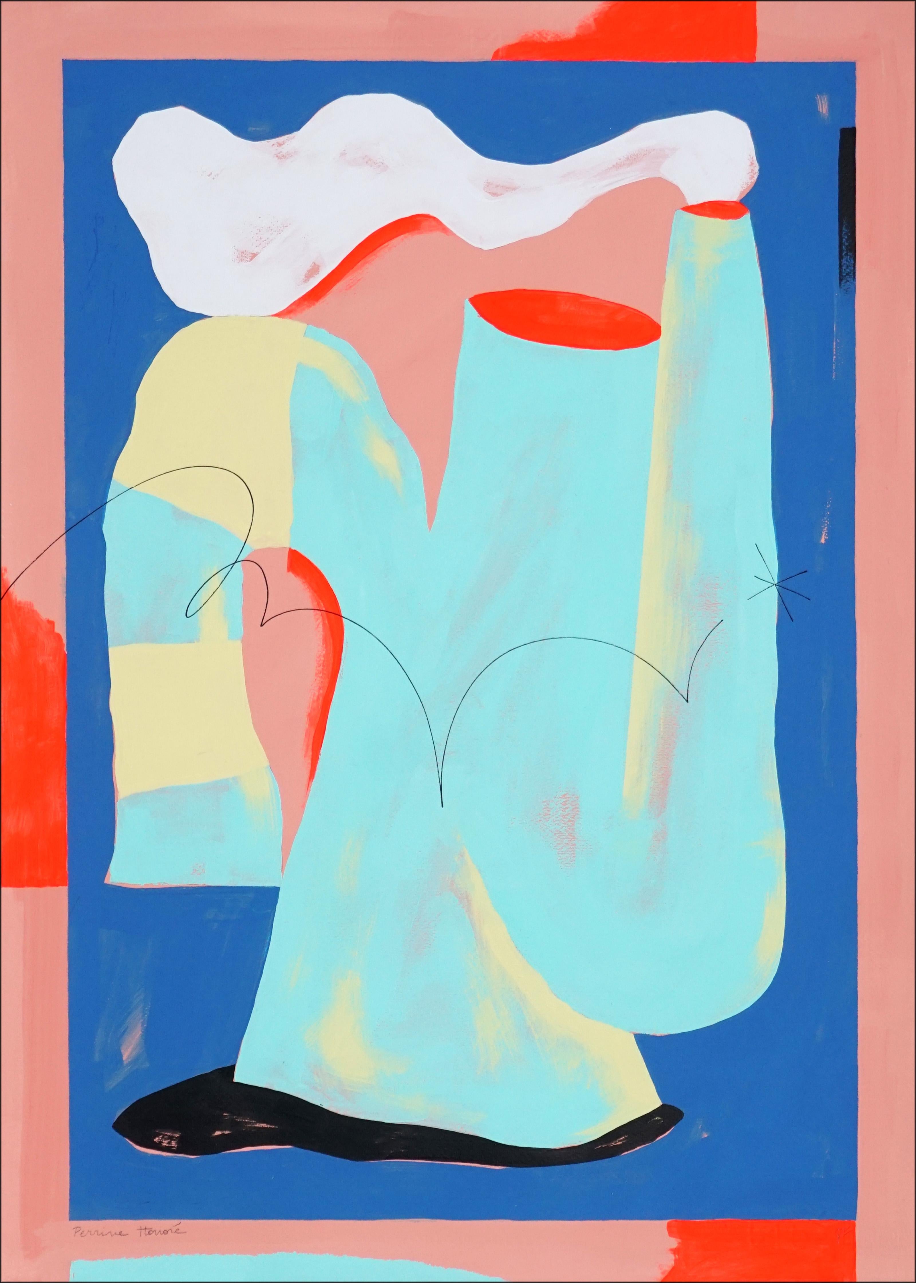 Le cose sono cose, dittico di pittura figurativa astratta su carta, toni pastello - Figurative Painting Beige di Perrine Honoré