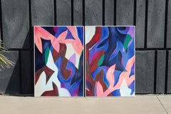 Tree Treats, Abstract Tree Diptych in Purple Tones, Floating Organic Leaves