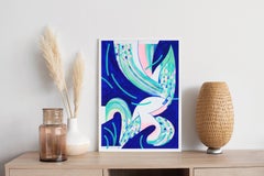Wavy Shell, Abstract Painting in Blue, Turquoise Gestures on Paper, Nautical
