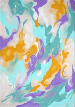 Whiting Splash, texture astratta di alghe galleggianti, pittura acrilica su carta, 2024