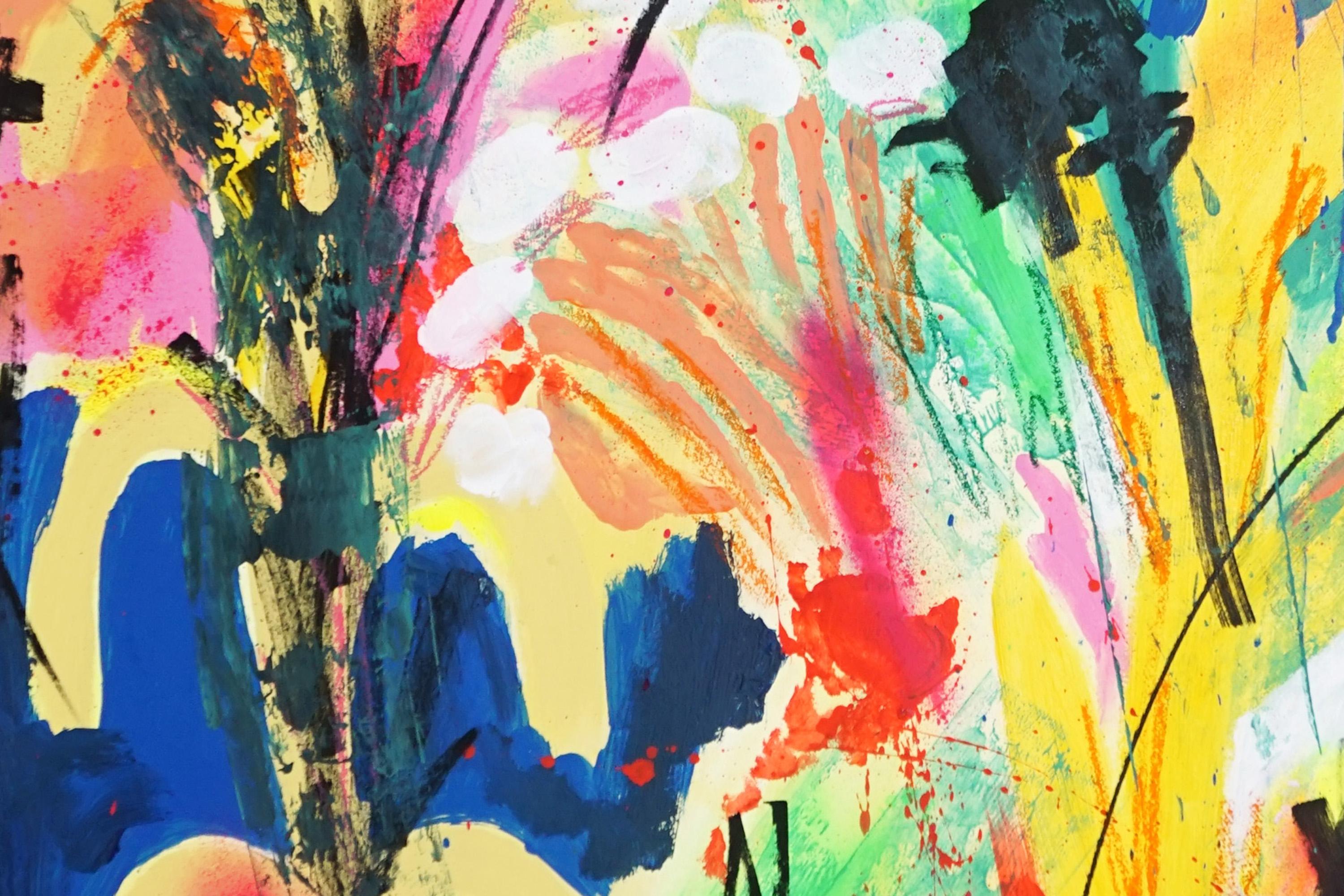 Wild Instant, Abstract Expressionist Gestures. Blooming Flowers in Vivid Tones For Sale 1