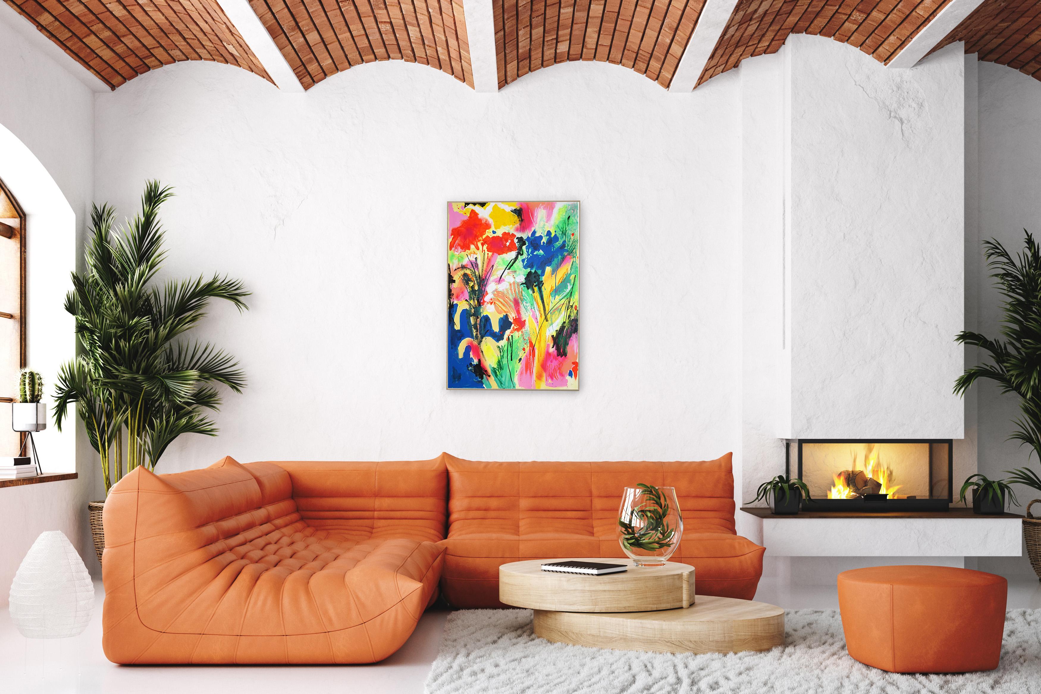 Wild Instant, Abstract Expressionist Gestures. Blooming Flowers in Vivid Tones For Sale 2