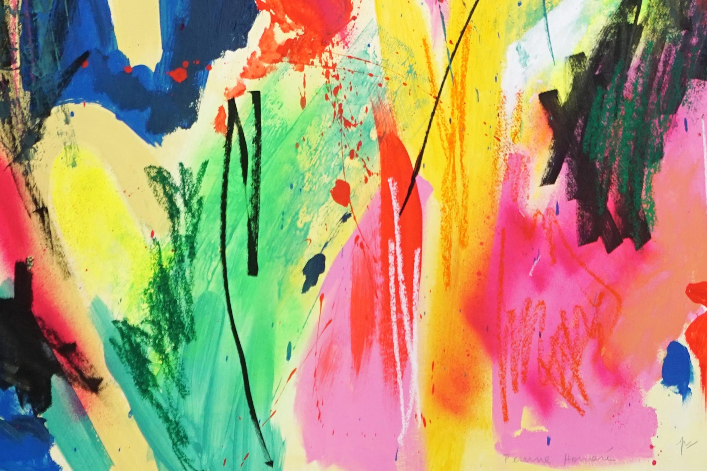 Wild Instant, Abstract Expressionist Gestures. Blooming Flowers in Vivid Tones For Sale 3