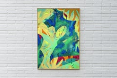Jungla salvaje, pintura fresca en tonos verdes, arte abstracto vibrante, verde azulado y verde
